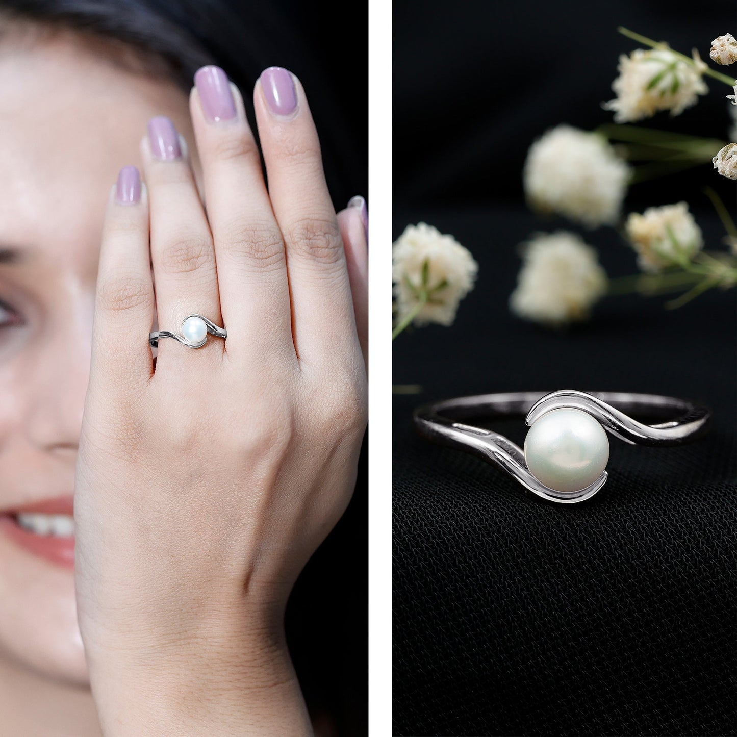 Cultured 2.2 Carat Freshwater Pearl Engagement Ring with Bypass Shank