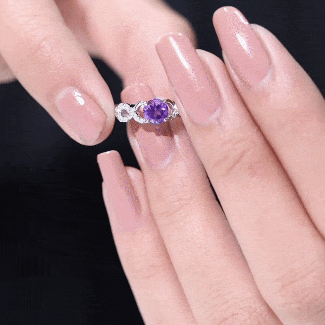 Natural Amethyst Engagement Ring with Diamond Infinity Knot