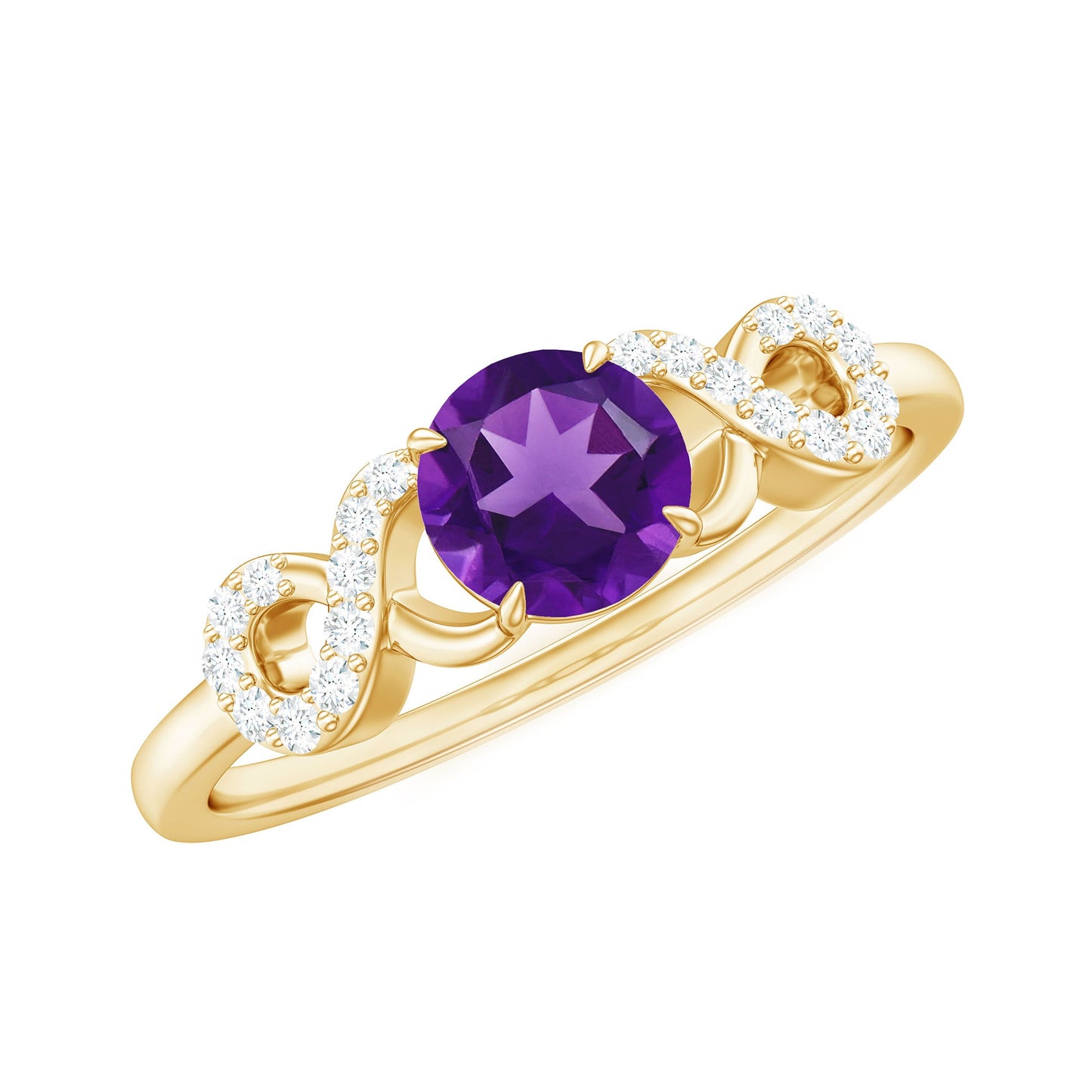 Natural Amethyst Engagement Ring with Diamond Infinity Knot