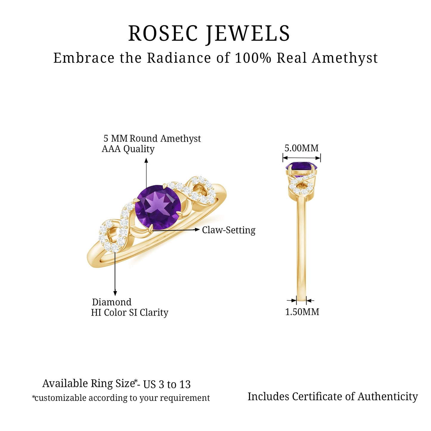 Natural Amethyst Engagement Ring with Diamond Infinity Knot