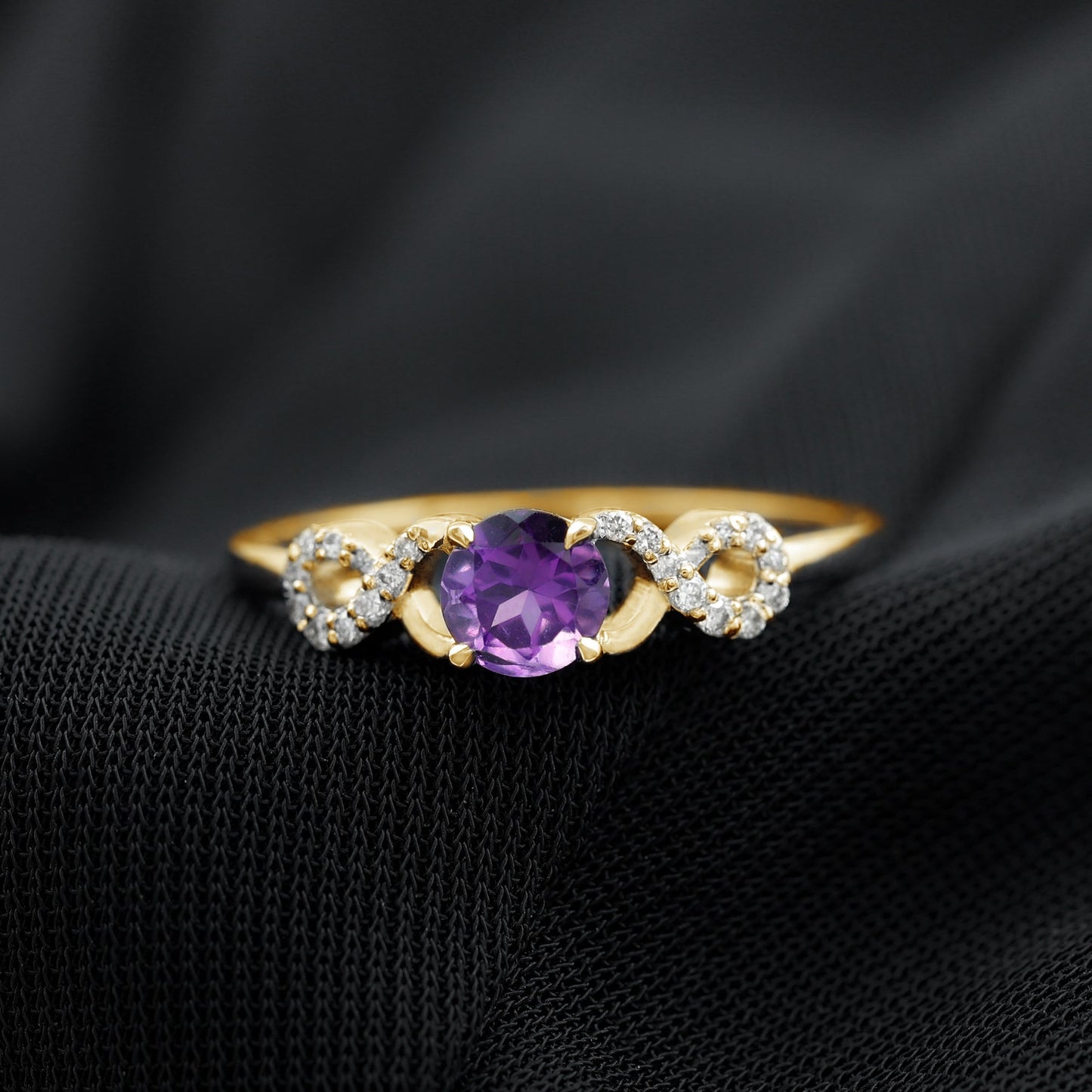 Natural Amethyst Engagement Ring with Diamond Infinity Knot