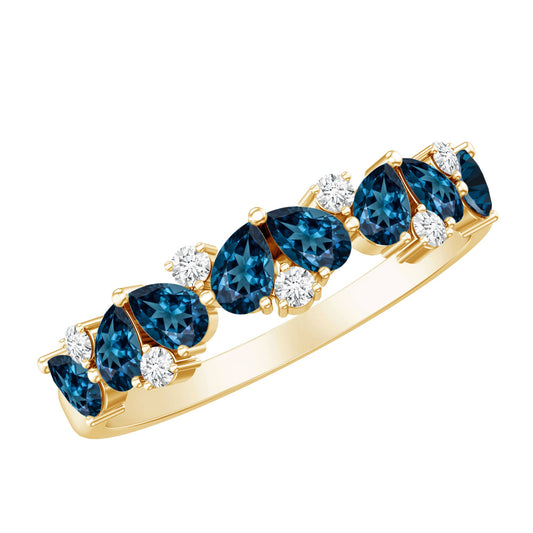 Pear Shape London Blue Topaz Half Eternity Band with Lab Made Diamond