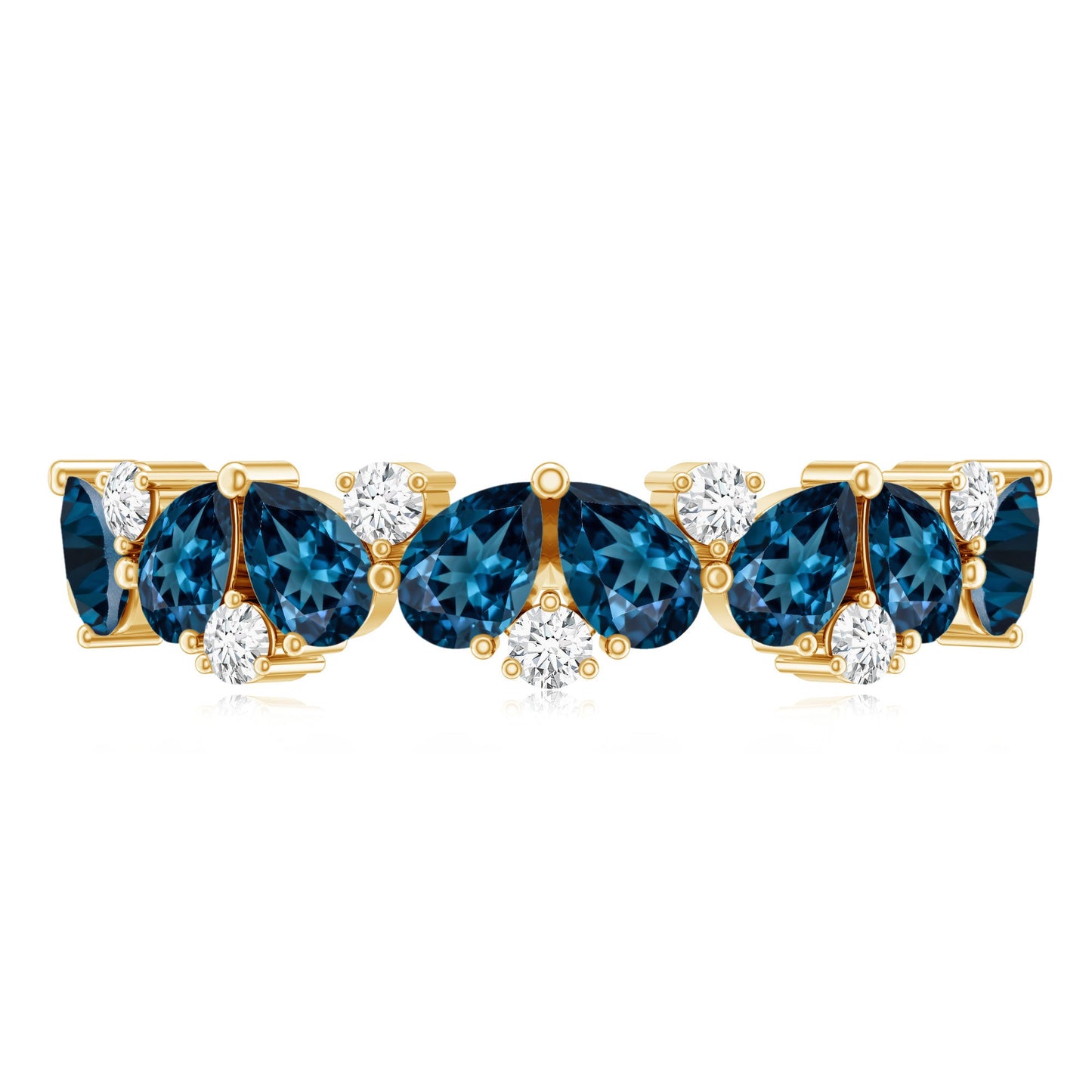 Pear Shape London Blue Topaz Half Eternity Band with Lab Made Diamond