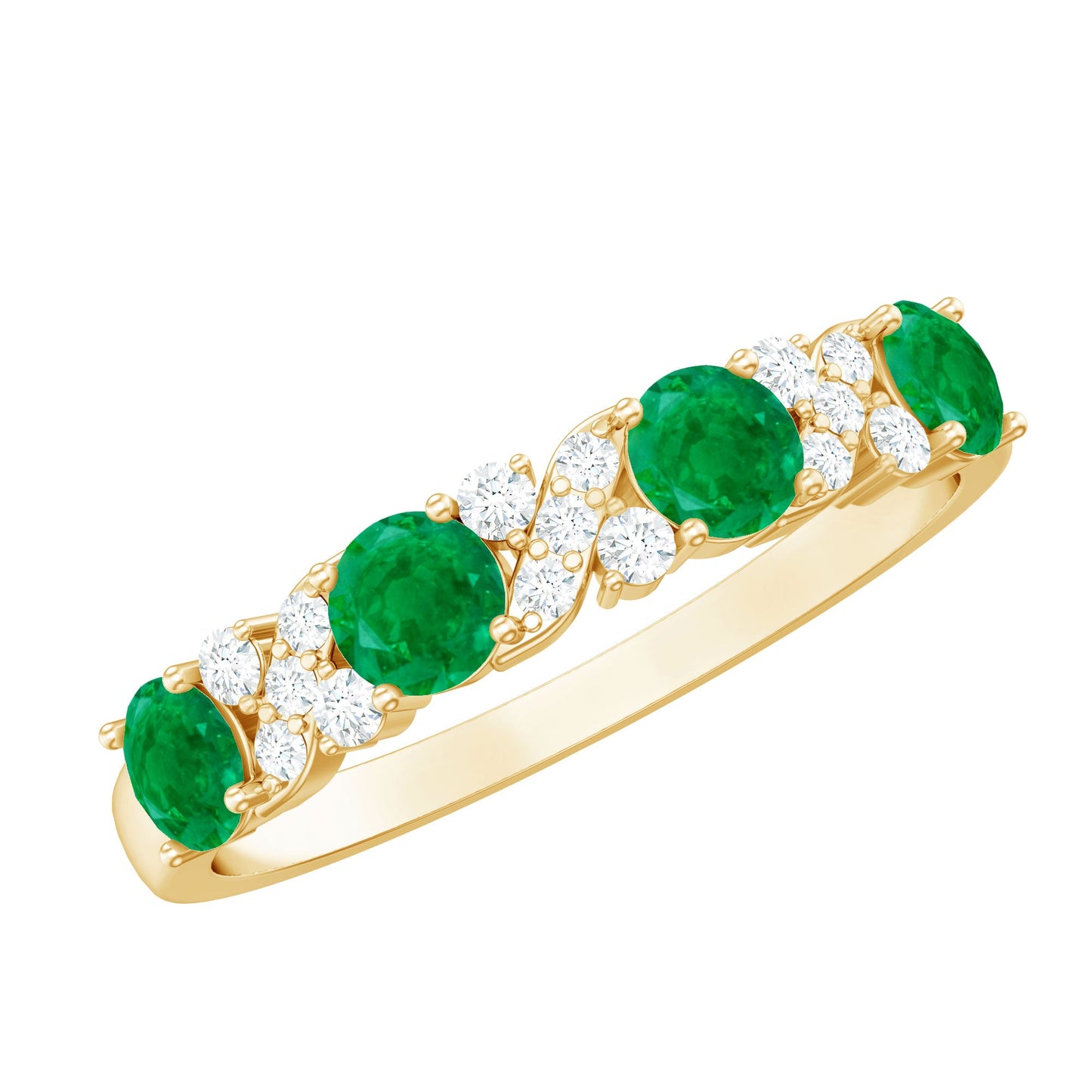 Natural Emerald Diamond Half Eternity Anniversary Band with Certificate