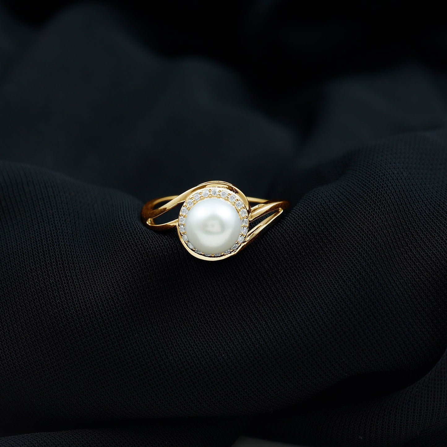 Cultured White 7.4 Carat Freshwater Pearl Diamond Engagement Ring with Bypass Shank