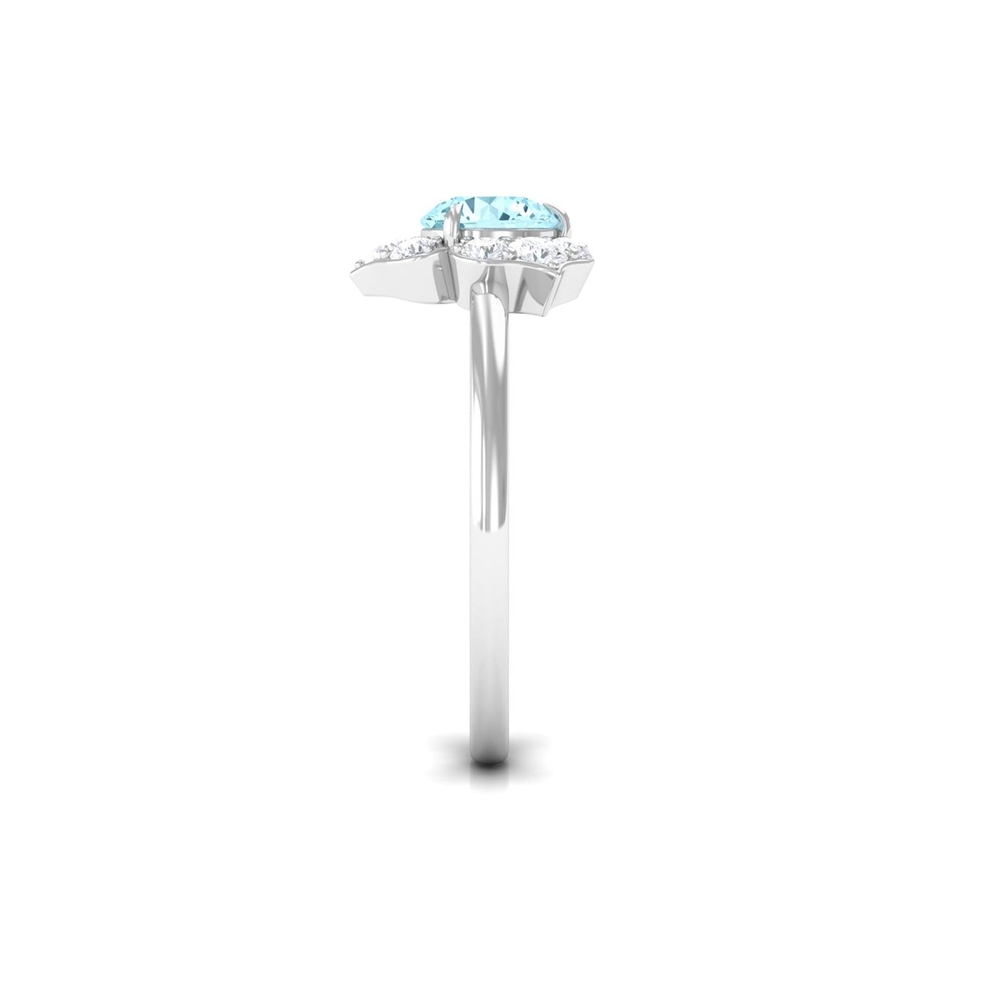 Real Round Aquamarine and Diamond Flower Engagement Ring with Certificate