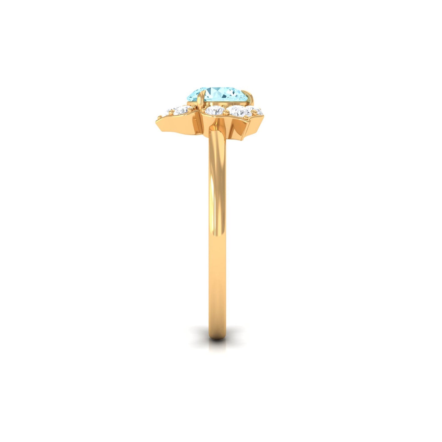 Real Round Aquamarine and Diamond Flower Engagement Ring with Certificate