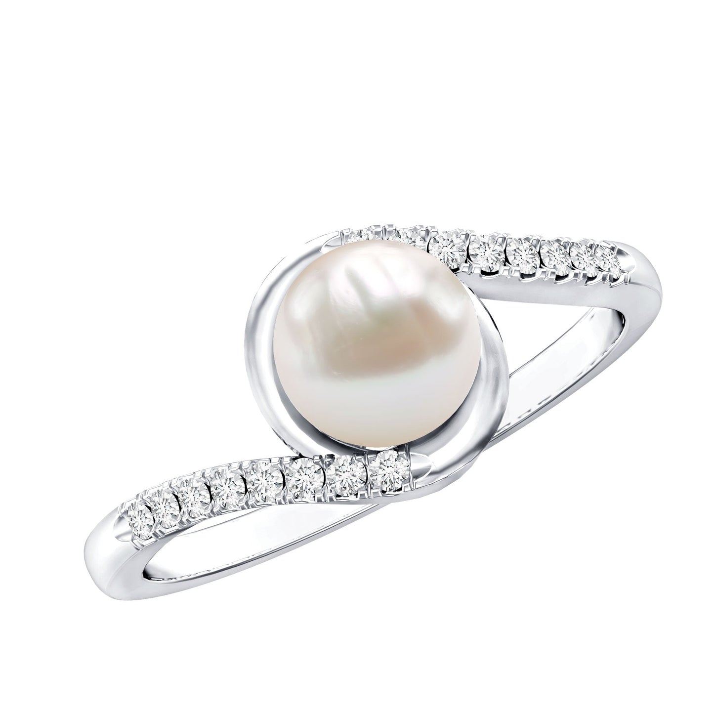 Freshwater Pearl Solitaire Bypass Engagement Ring with Diamond Accent