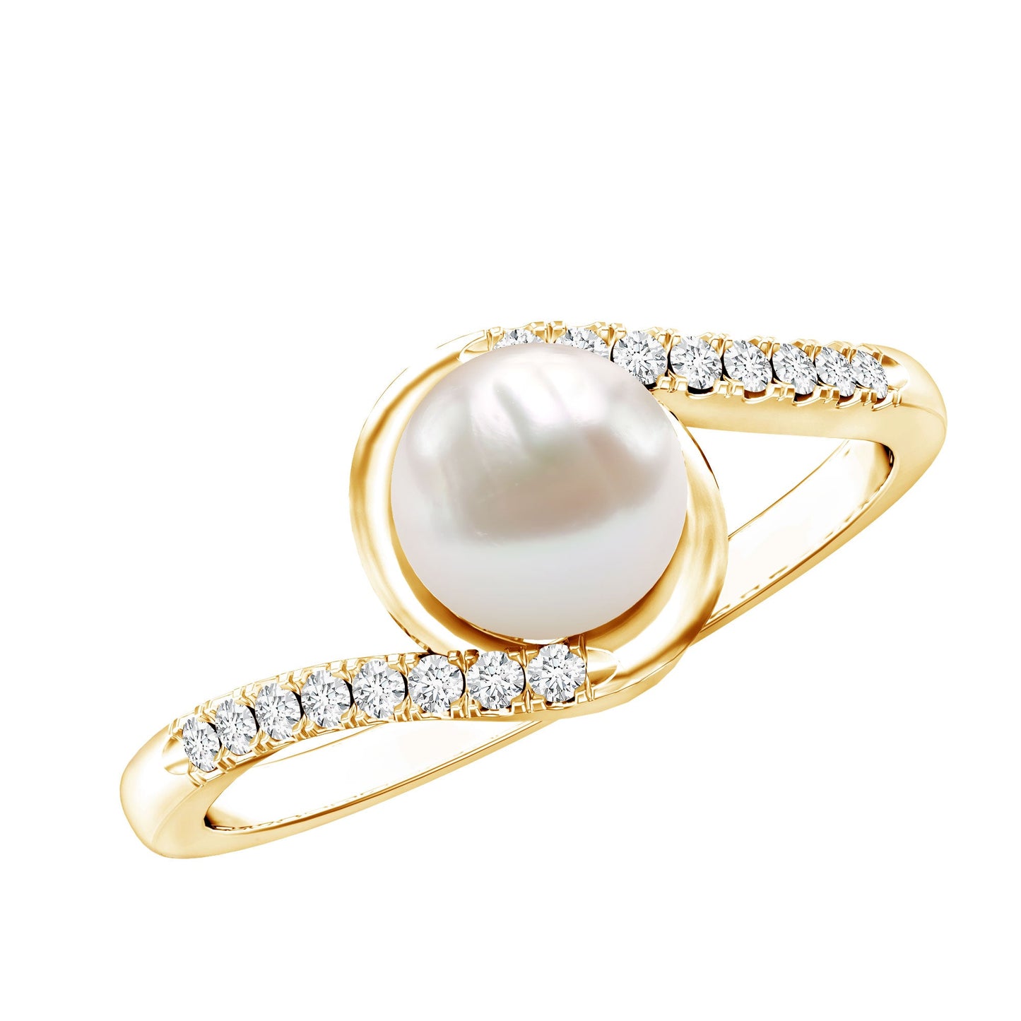 Freshwater Pearl Solitaire Bypass Engagement Ring with Diamond Accent