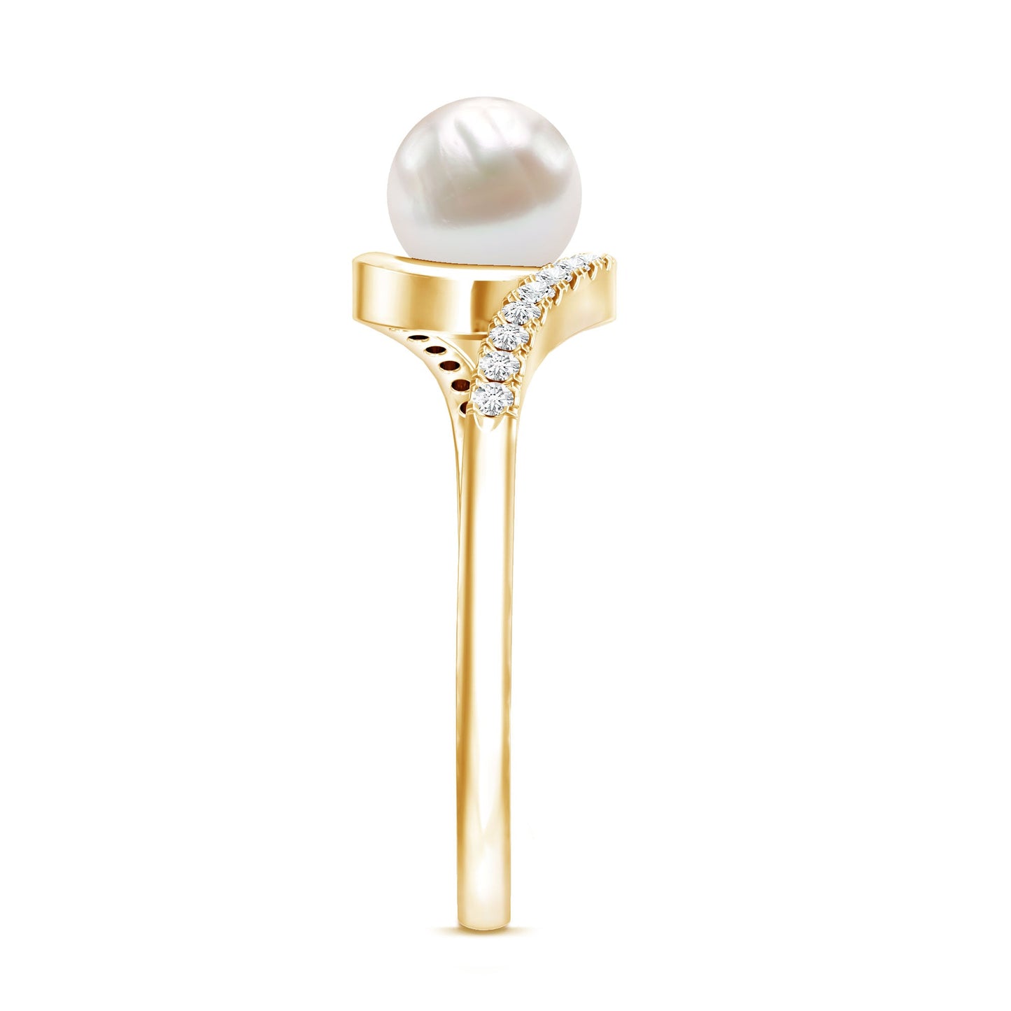 Freshwater Pearl Solitaire Bypass Engagement Ring with Diamond Accent