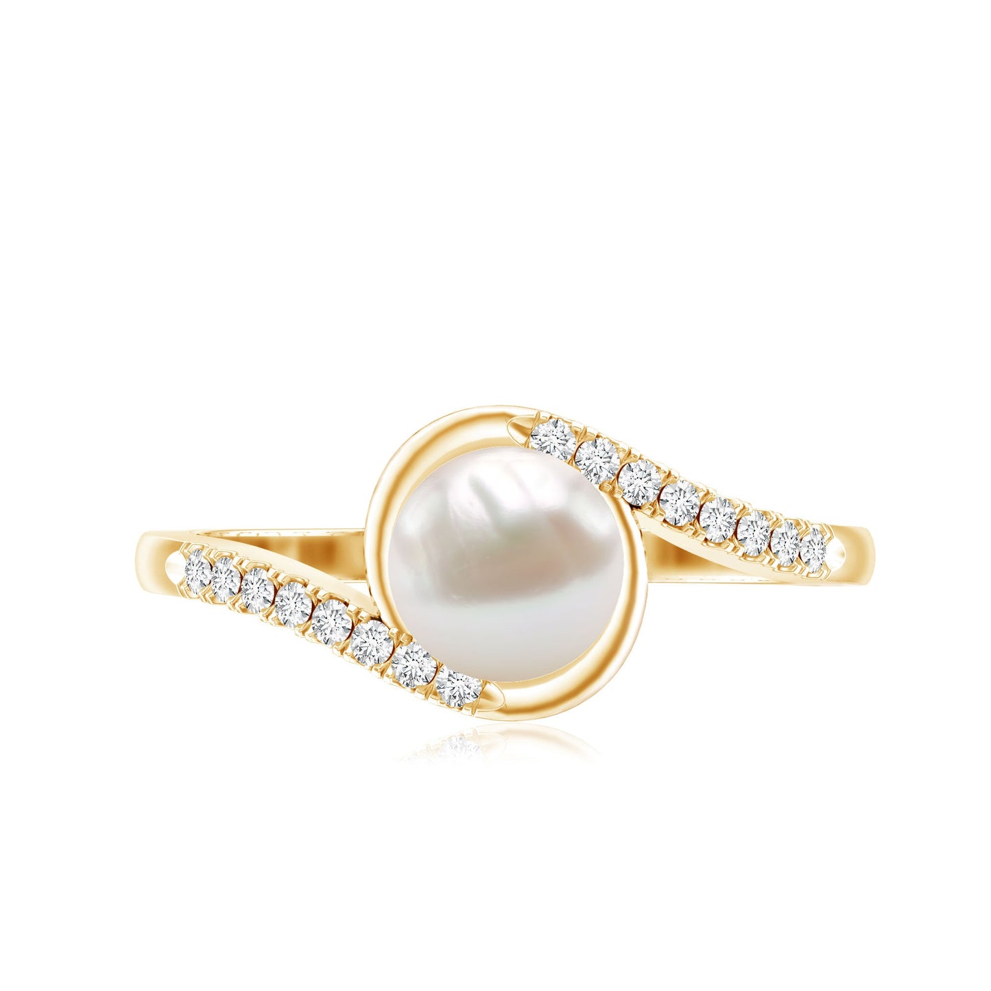 Freshwater Pearl Solitaire Bypass Engagement Ring with Diamond Accent