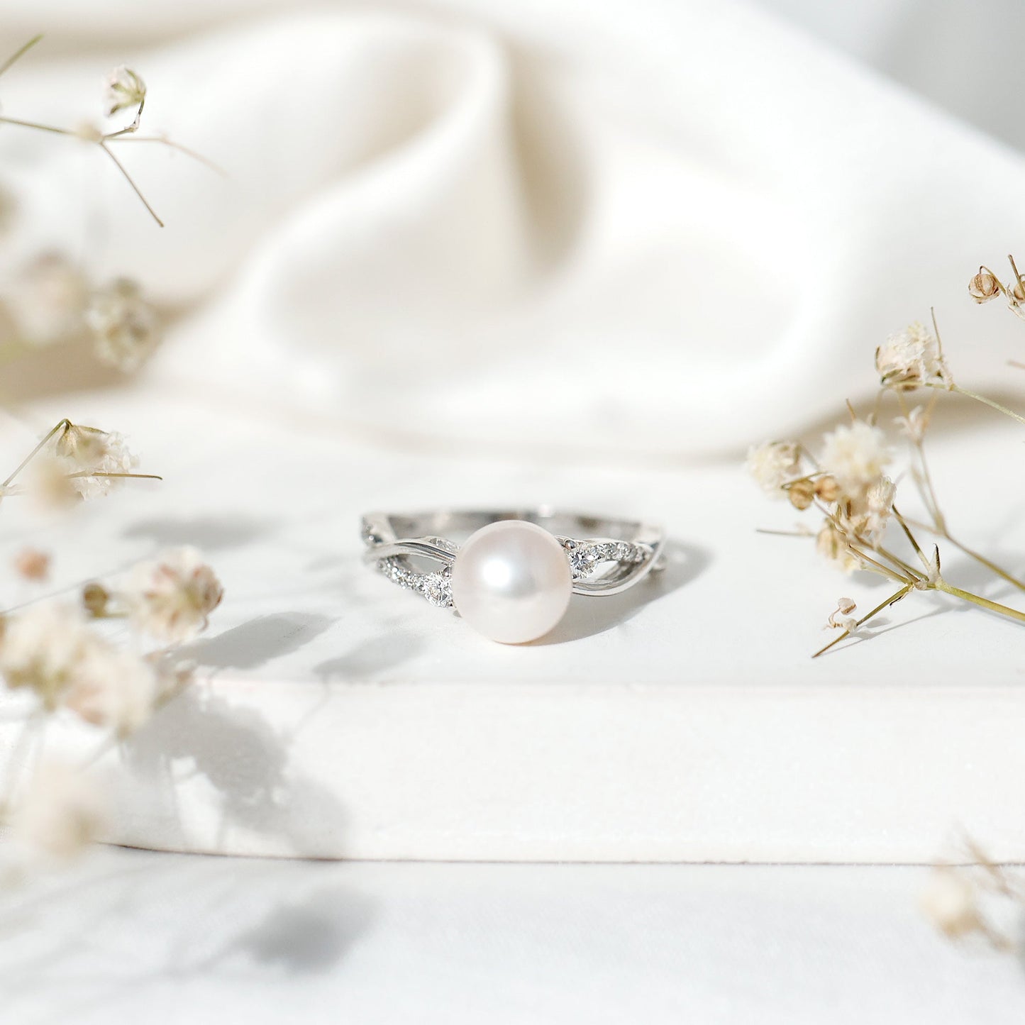 Genuine 7.4 Carat Freshwater Pearl Engagement Ring with Diamond Crossover Shank