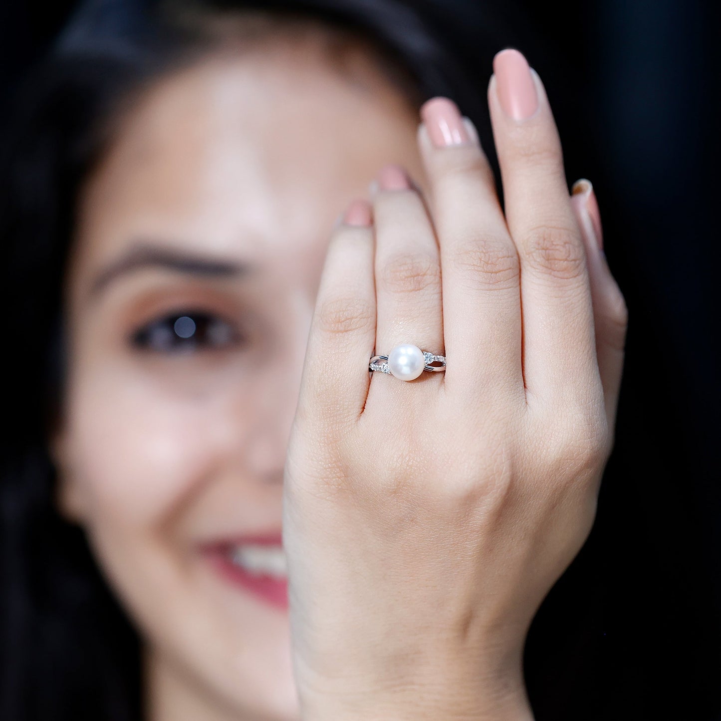Genuine 7.4 Carat Freshwater Pearl Engagement Ring with Diamond Crossover Shank
