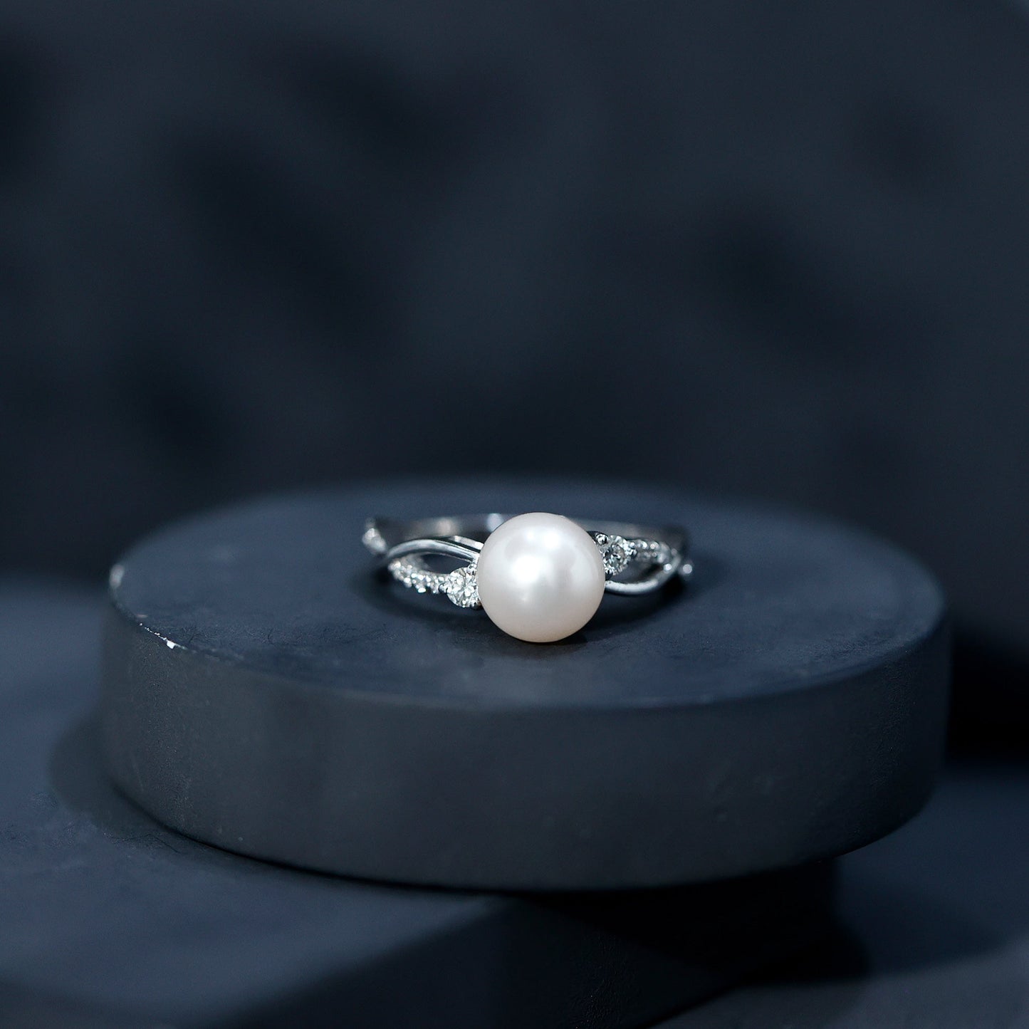 Genuine 7.4 Carat Freshwater Pearl Engagement Ring with Diamond Crossover Shank