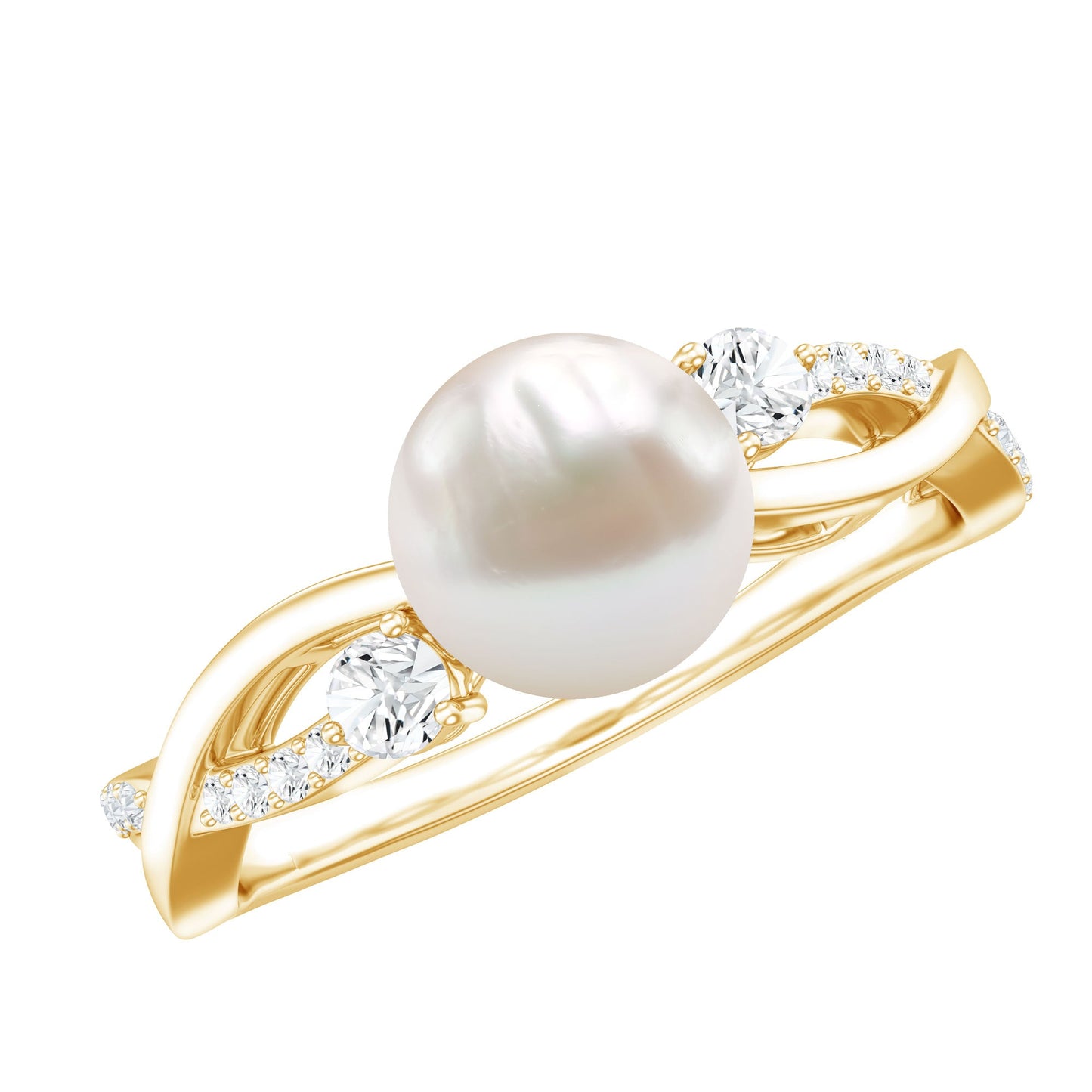 Genuine 7.4 Carat Freshwater Pearl Engagement Ring with Diamond Crossover Shank