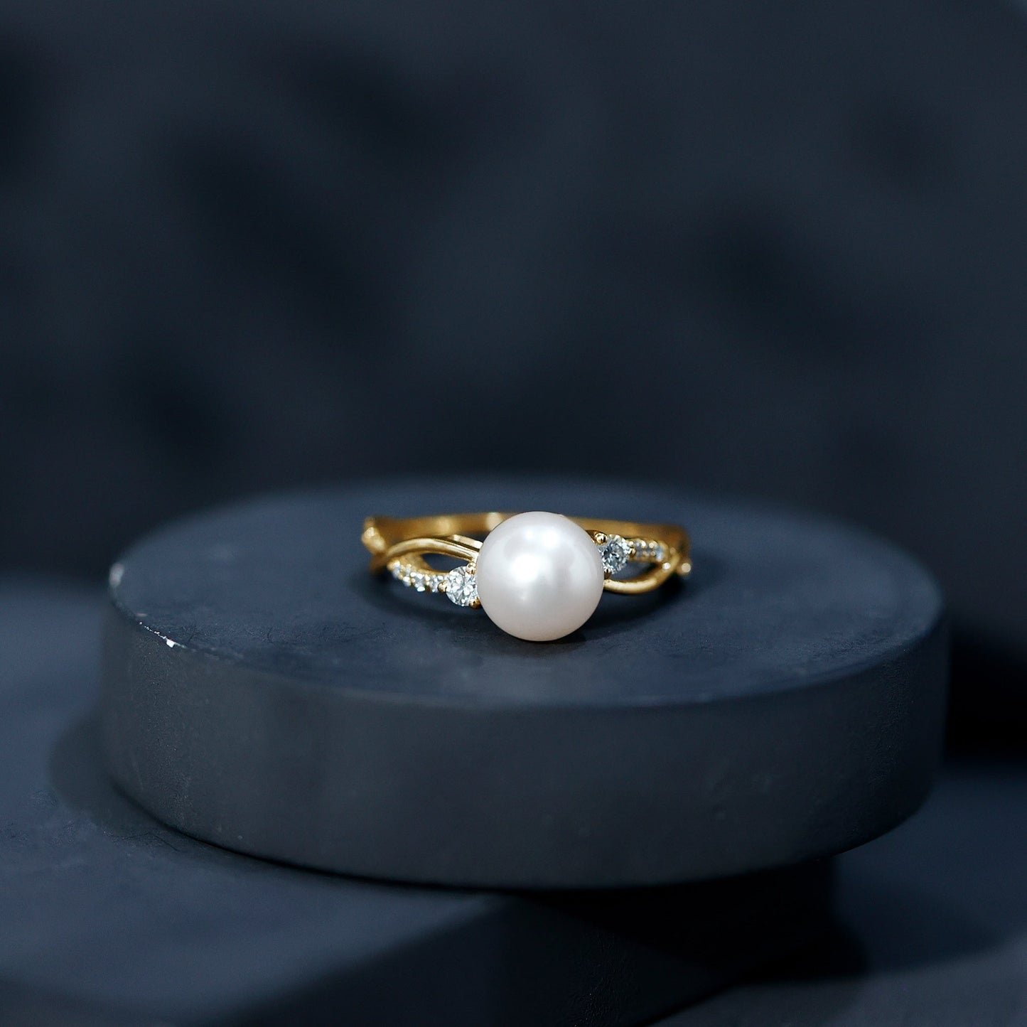Genuine 7.4 Carat Freshwater Pearl Engagement Ring with Diamond Crossover Shank