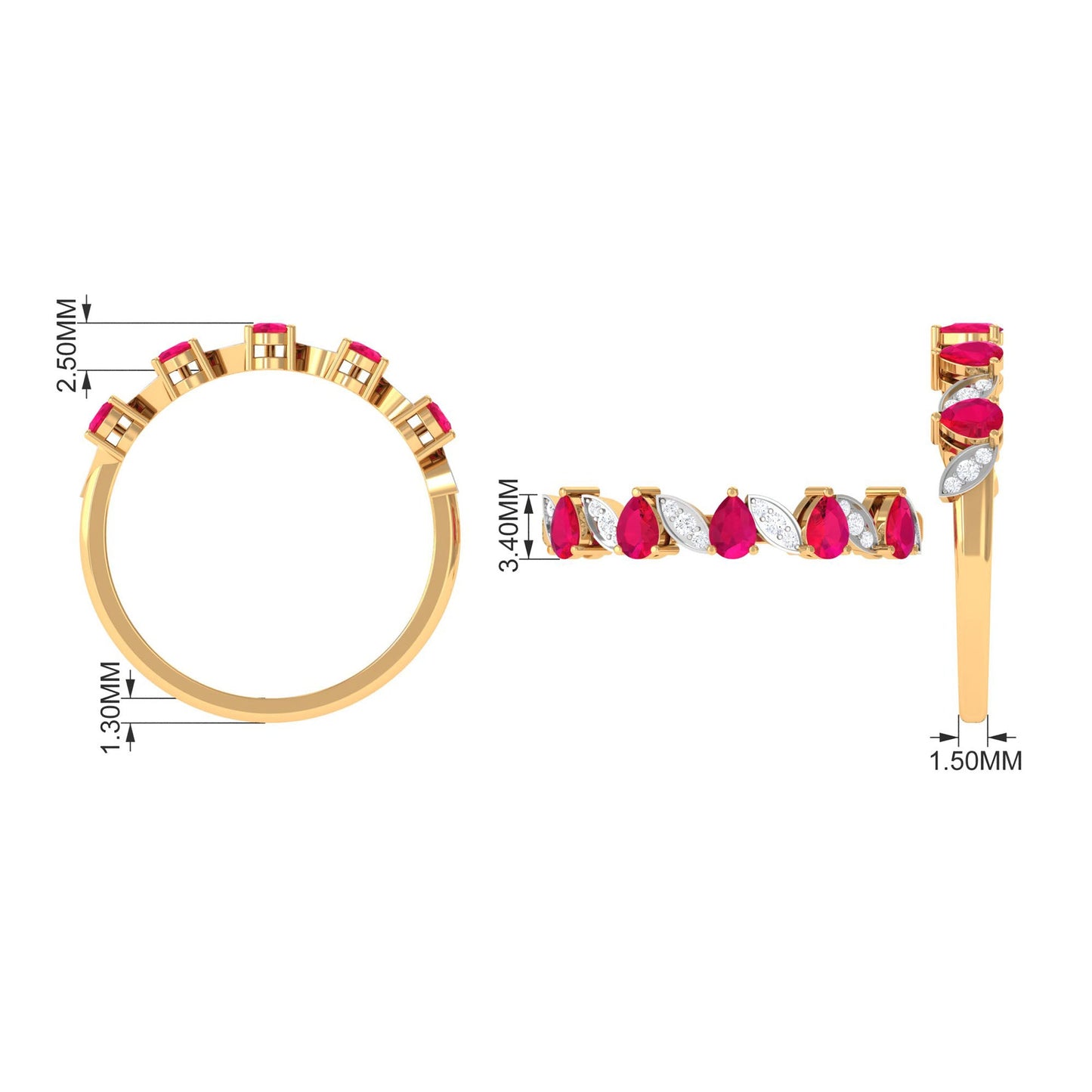 Real Pear Shape Ruby Half Eternity Ring with Diamond for Women