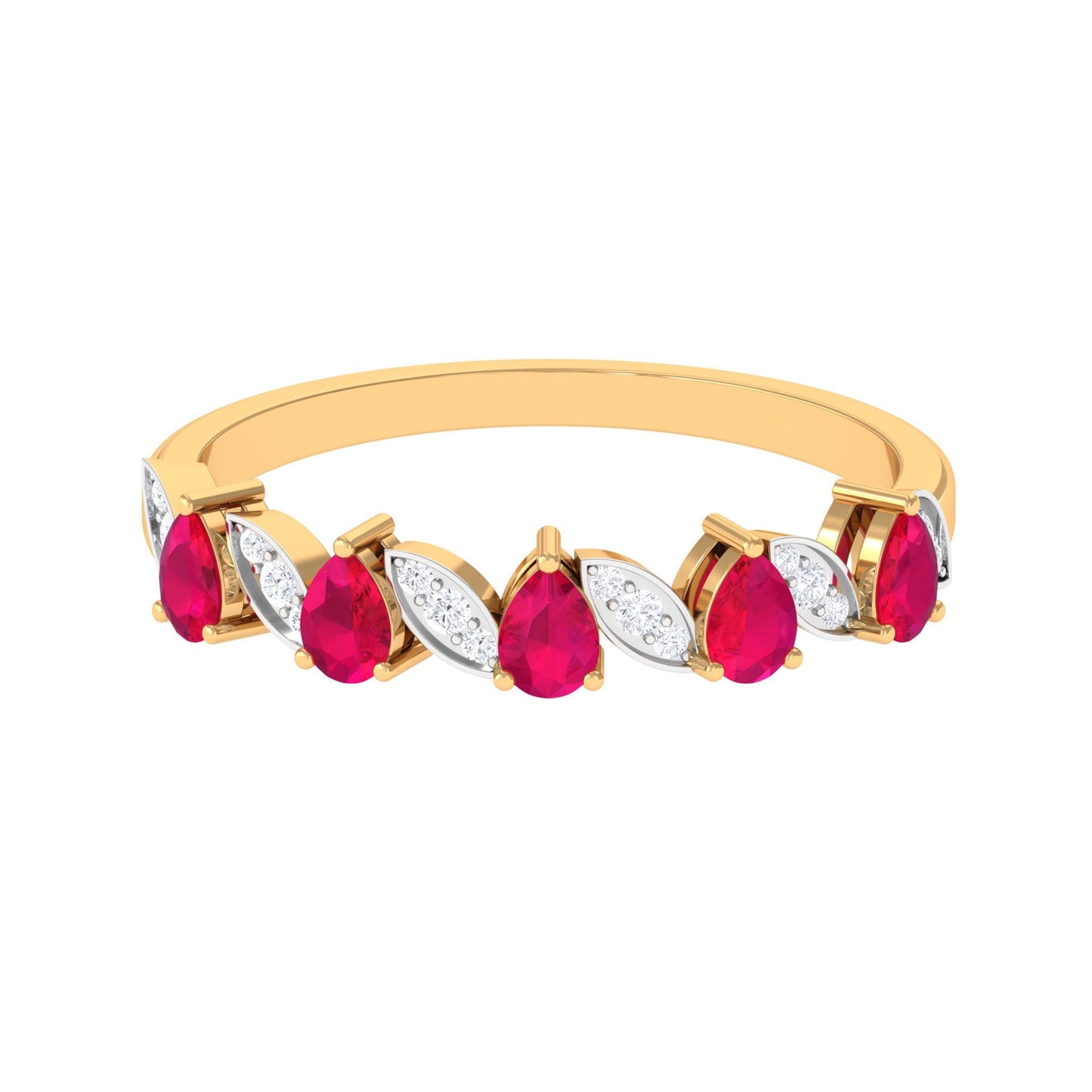 Real Pear Shape Ruby Half Eternity Ring with Diamond for Women