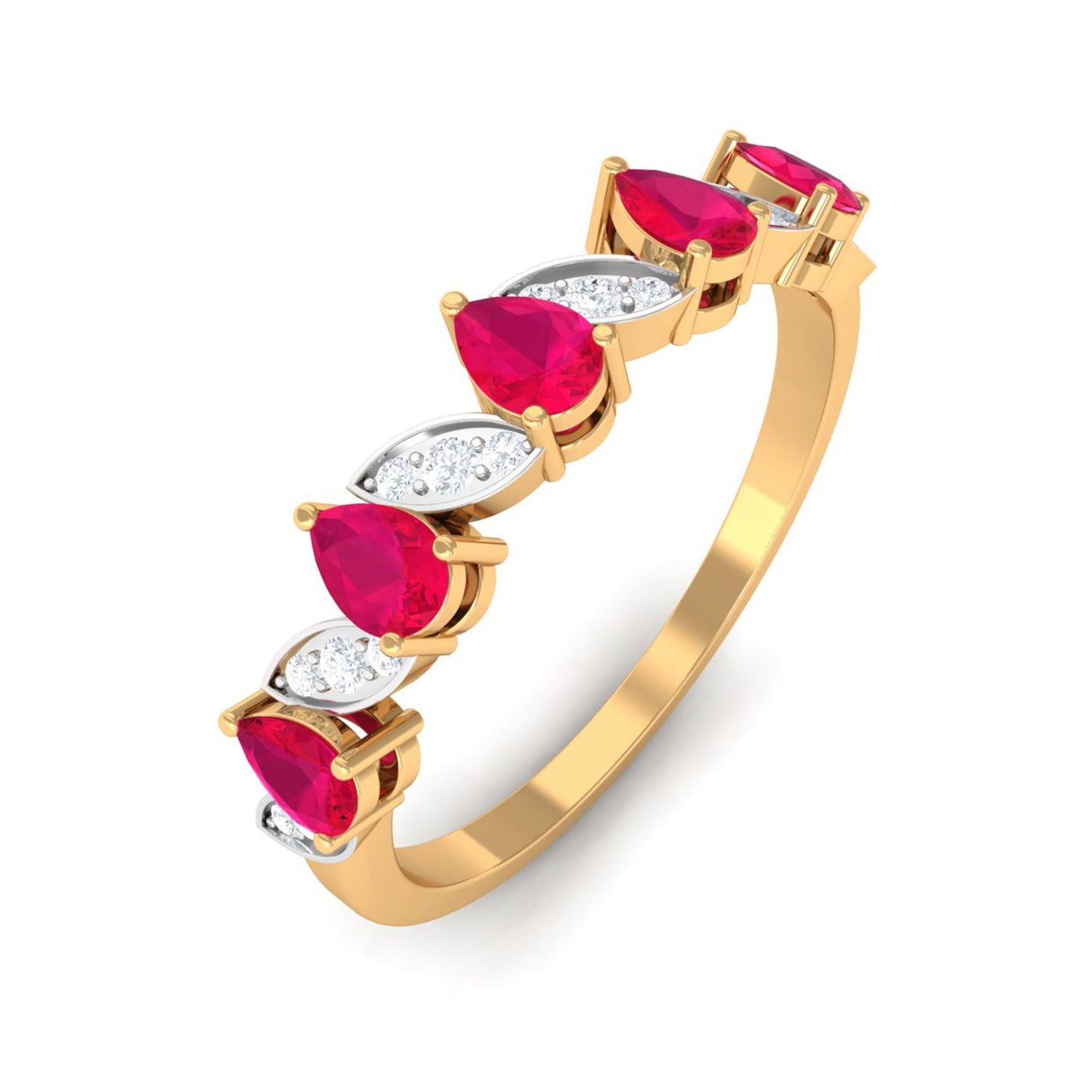 Real Pear Shape Ruby Half Eternity Ring with Diamond for Women