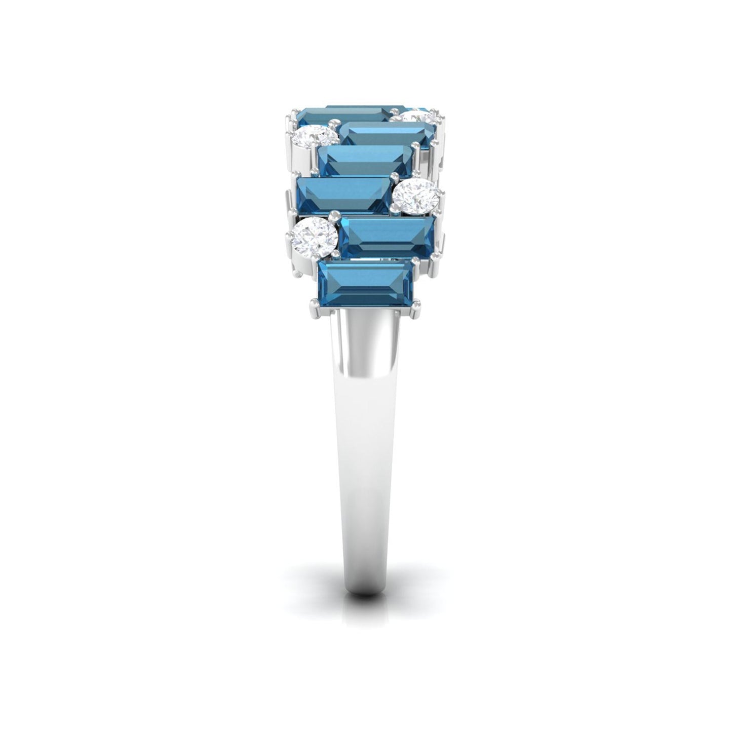 Baguette London Blue Topaz Uneven Eternity Ring with Diamond