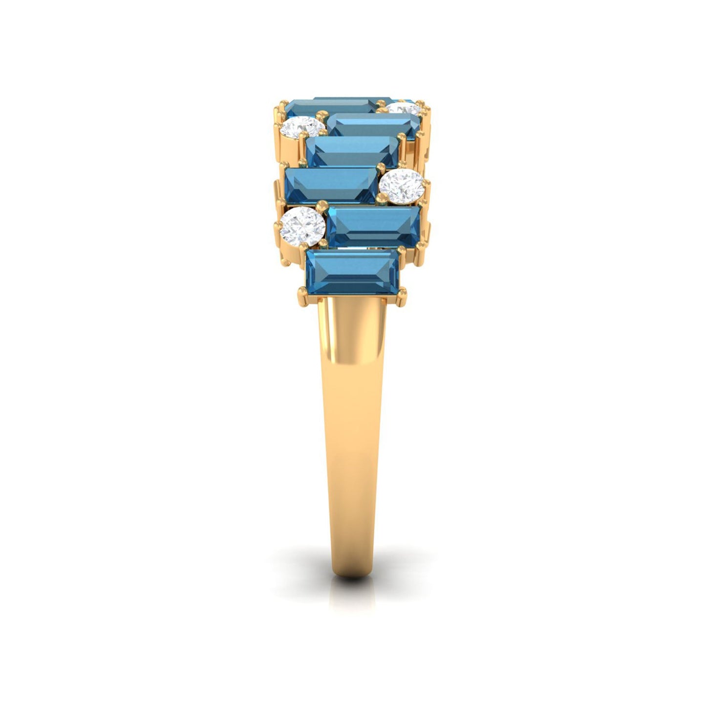 Baguette London Blue Topaz Uneven Eternity Ring with Diamond