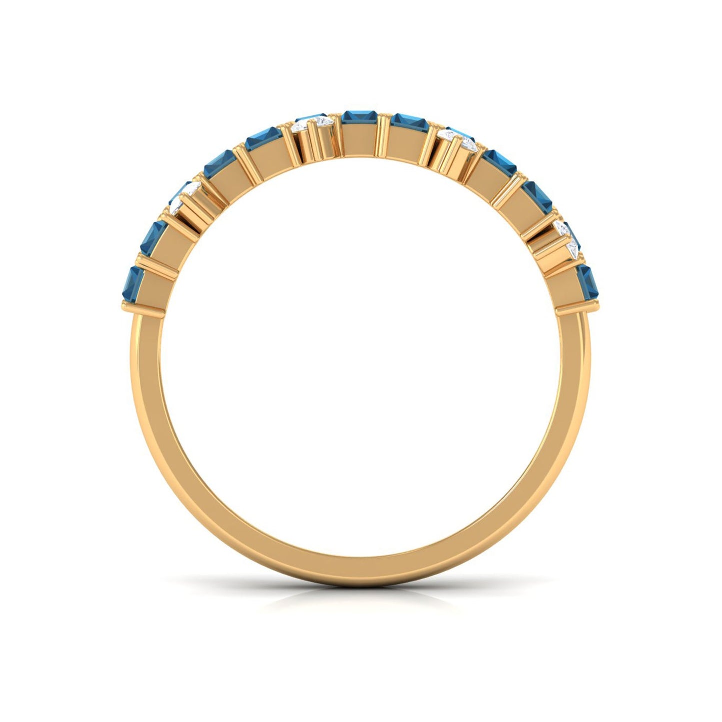 Baguette London Blue Topaz Uneven Eternity Ring with Diamond