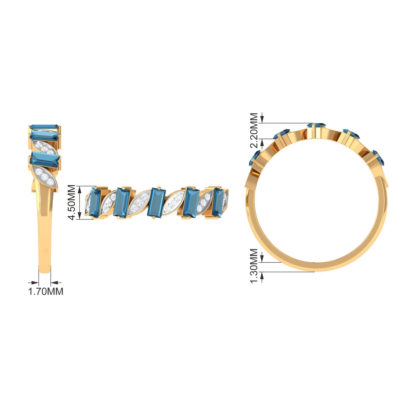 Baguette London Blue Topaz and Diamond Designer Eternity Band