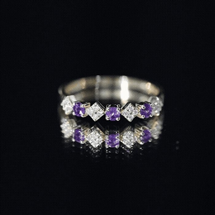 Real Amethyst Half Eternity Ring with Diamond for Women