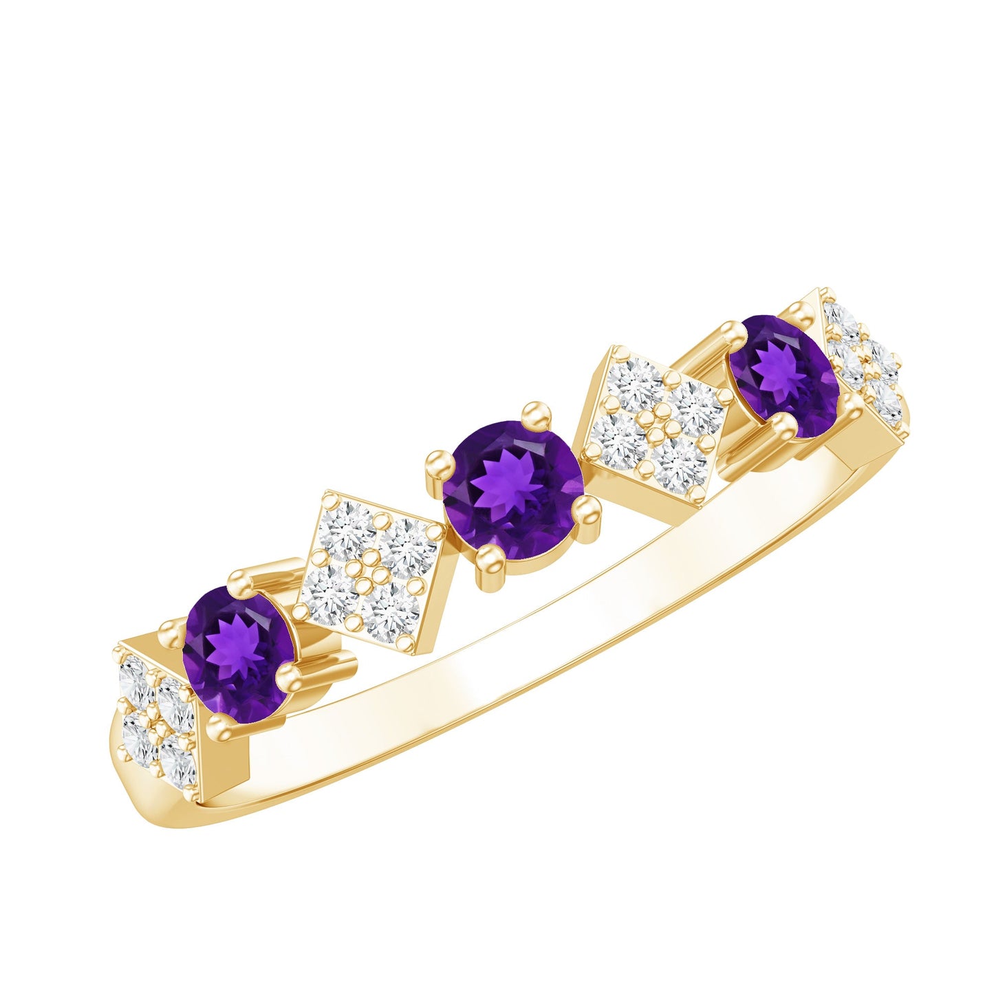 Real Amethyst Half Eternity Ring with Diamond for Women