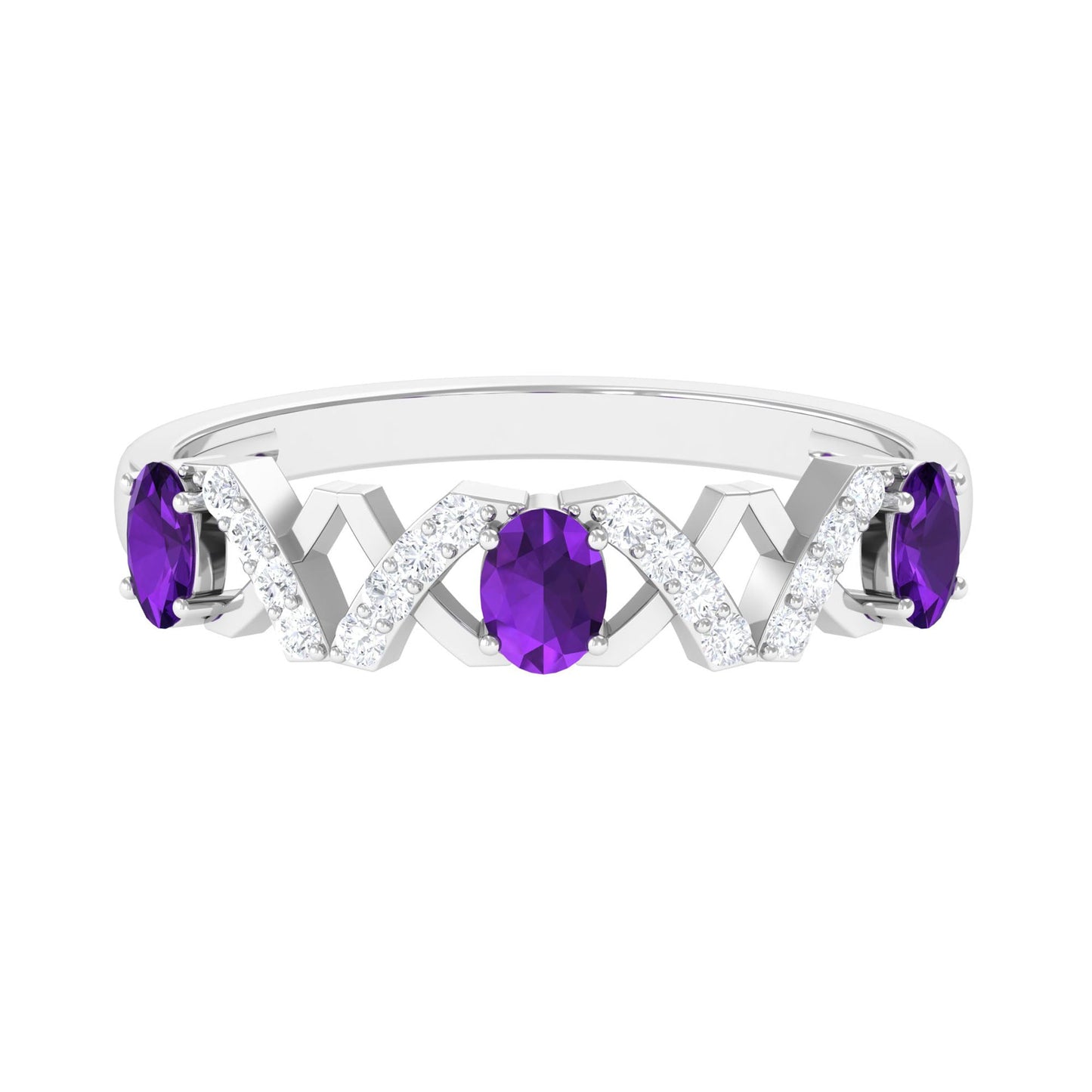 Natural Oval Amethyst Half Eternity Ring with Diamond
