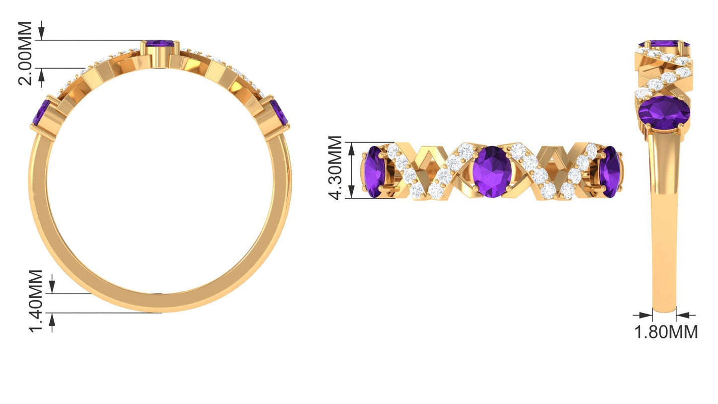 Natural Oval Amethyst Half Eternity Ring with Diamond