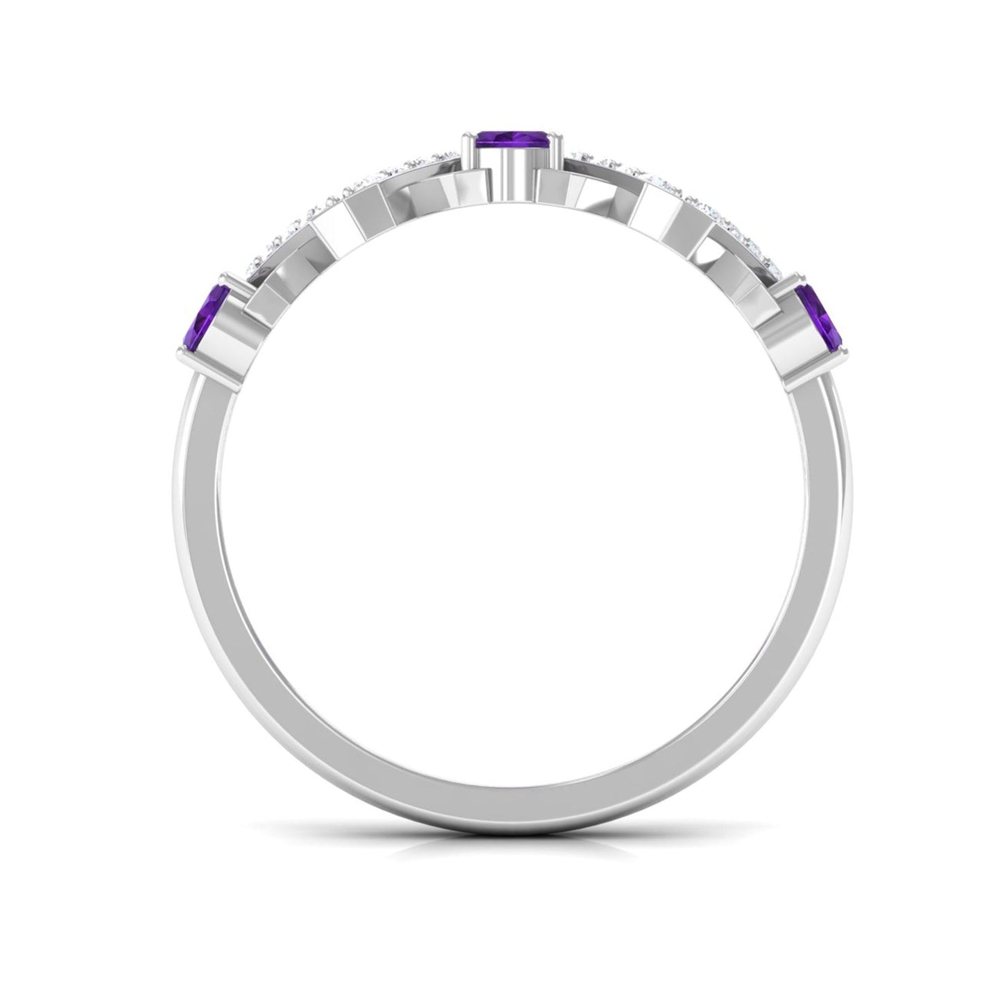 Natural Oval Amethyst Half Eternity Ring with Diamond