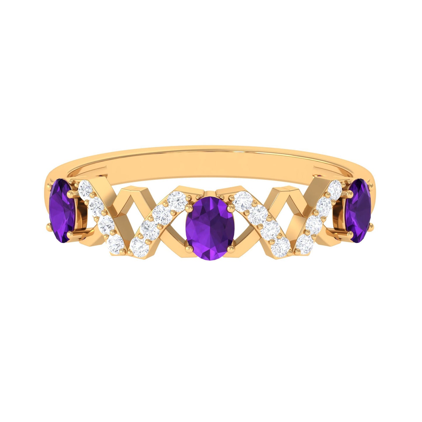 Natural Oval Amethyst Half Eternity Ring with Diamond