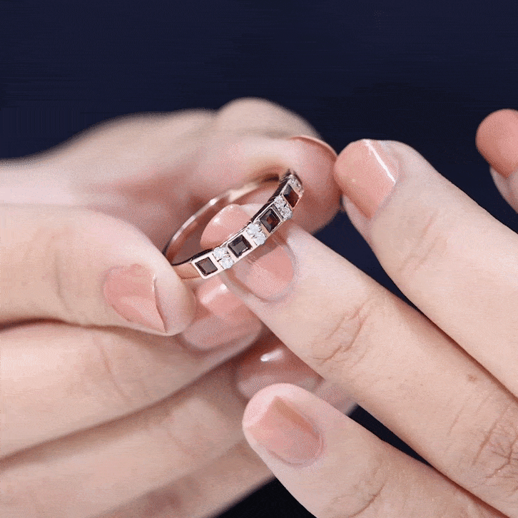Certified Natural Garnet Diamond Half Eternity Anniversary Ring