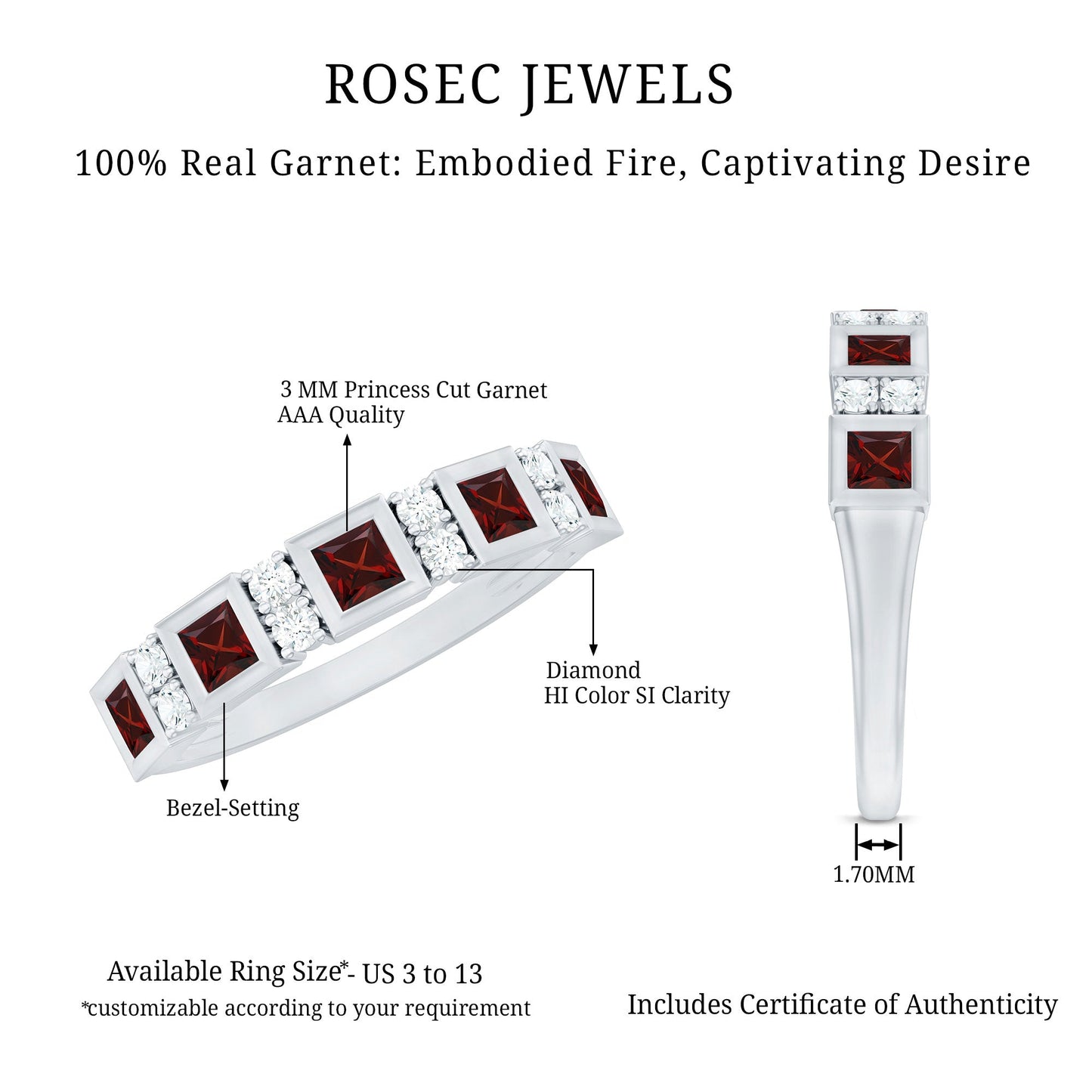 Certified Natural Garnet Diamond Half Eternity Anniversary Ring