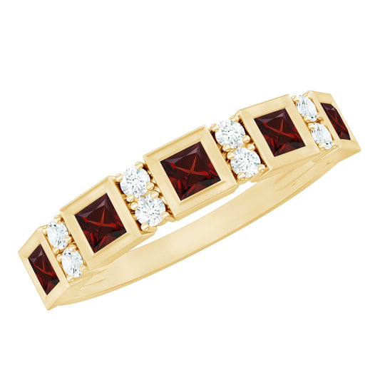 Certified Natural Garnet Diamond Half Eternity Anniversary Ring