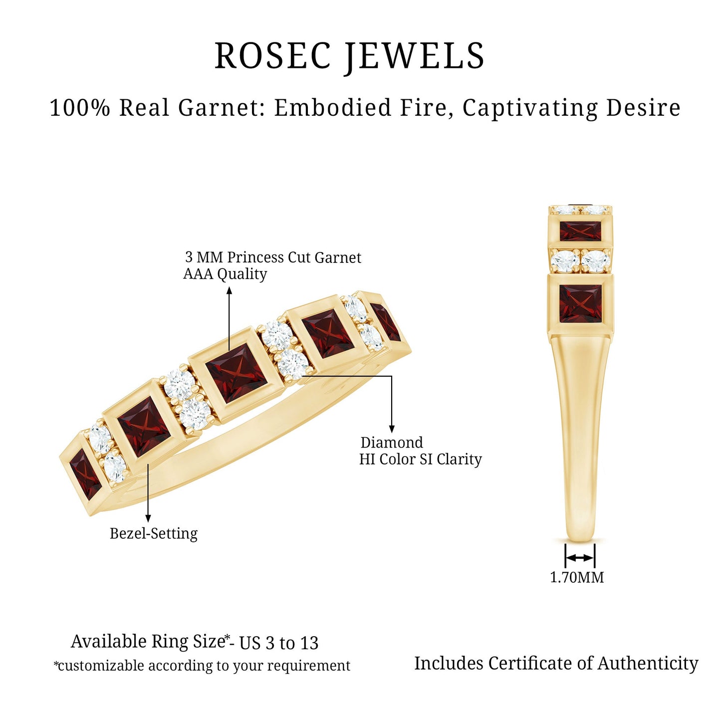 Certified Natural Garnet Diamond Half Eternity Anniversary Ring