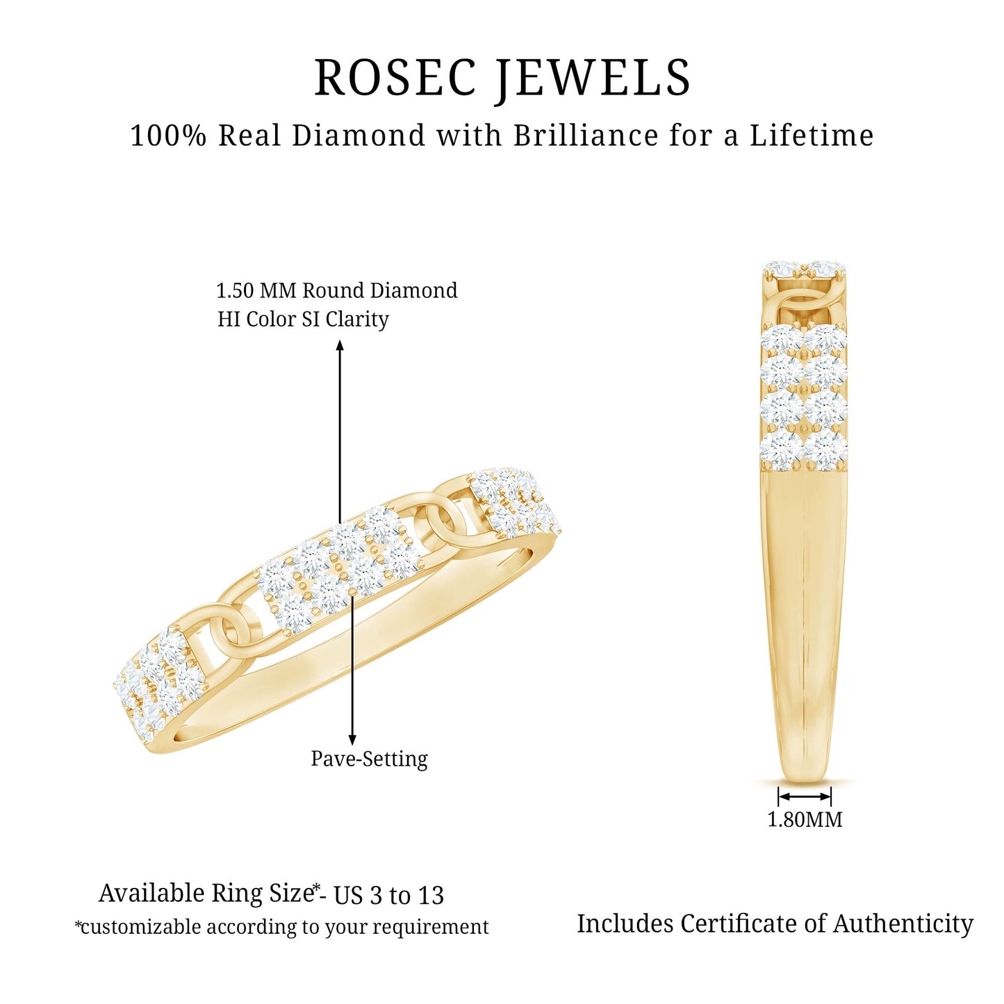 Certified Natural Diamond Interlock Half Eternity Band Ring