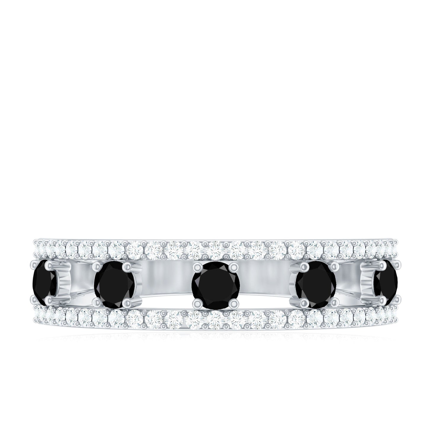 Round Cut Black Onyx and Diamond Half Eternity Band Ring