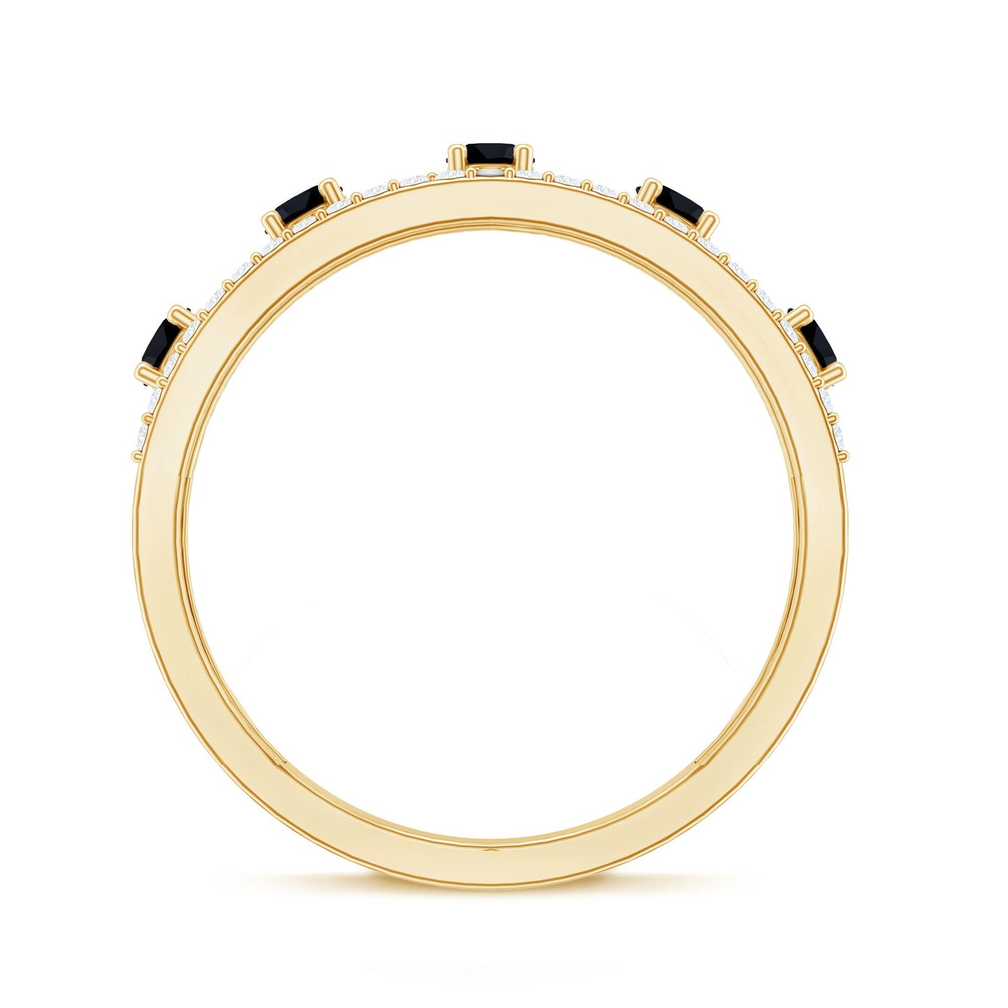 Round Cut Black Onyx and Diamond Half Eternity Band Ring
