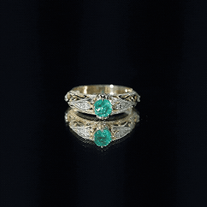 Natural Emerald Diamond Antique Looking Engagement Ring