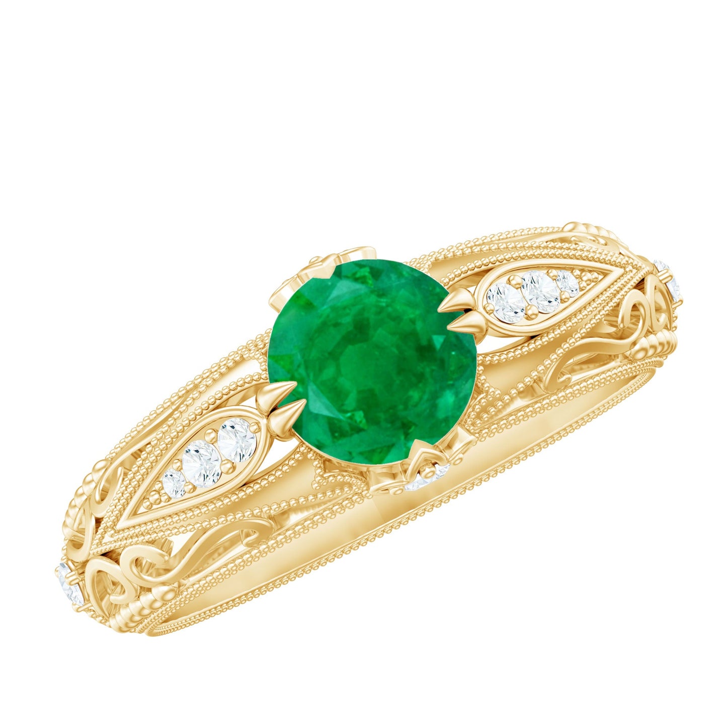 Natural Emerald Diamond Antique Looking Engagement Ring