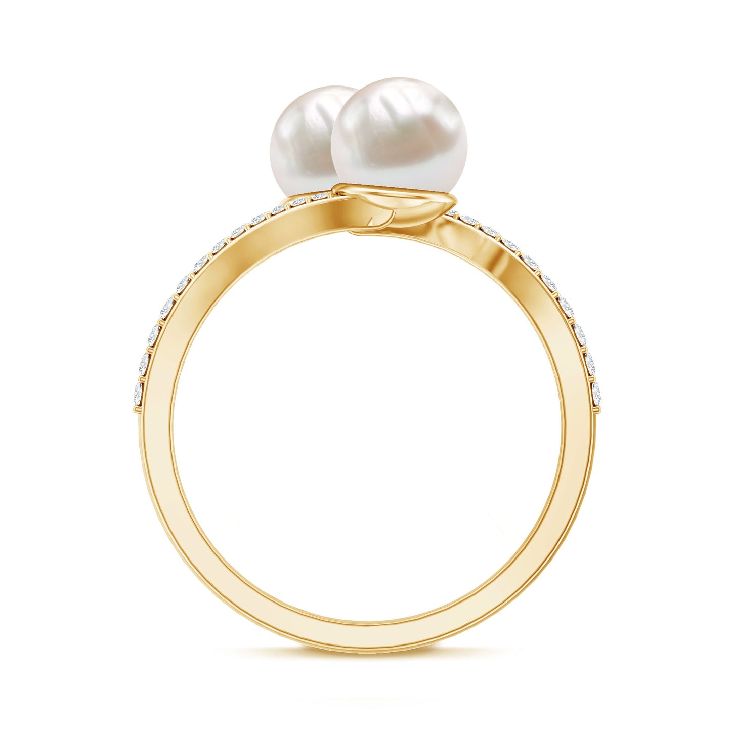 Natural Freshwater Pearl 2 Stone Engagement Ring with Diamond
