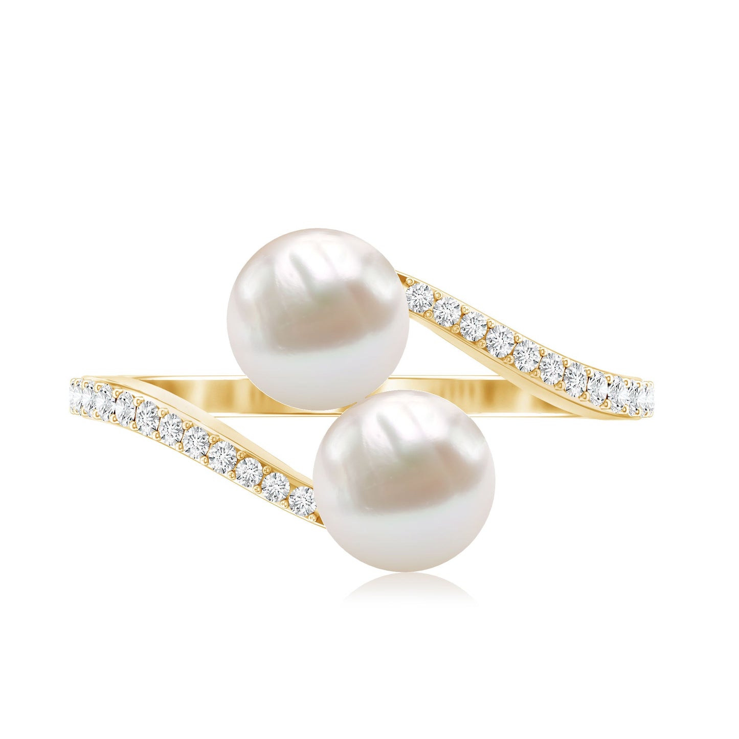 Natural Freshwater Pearl 2 Stone Engagement Ring with Diamond