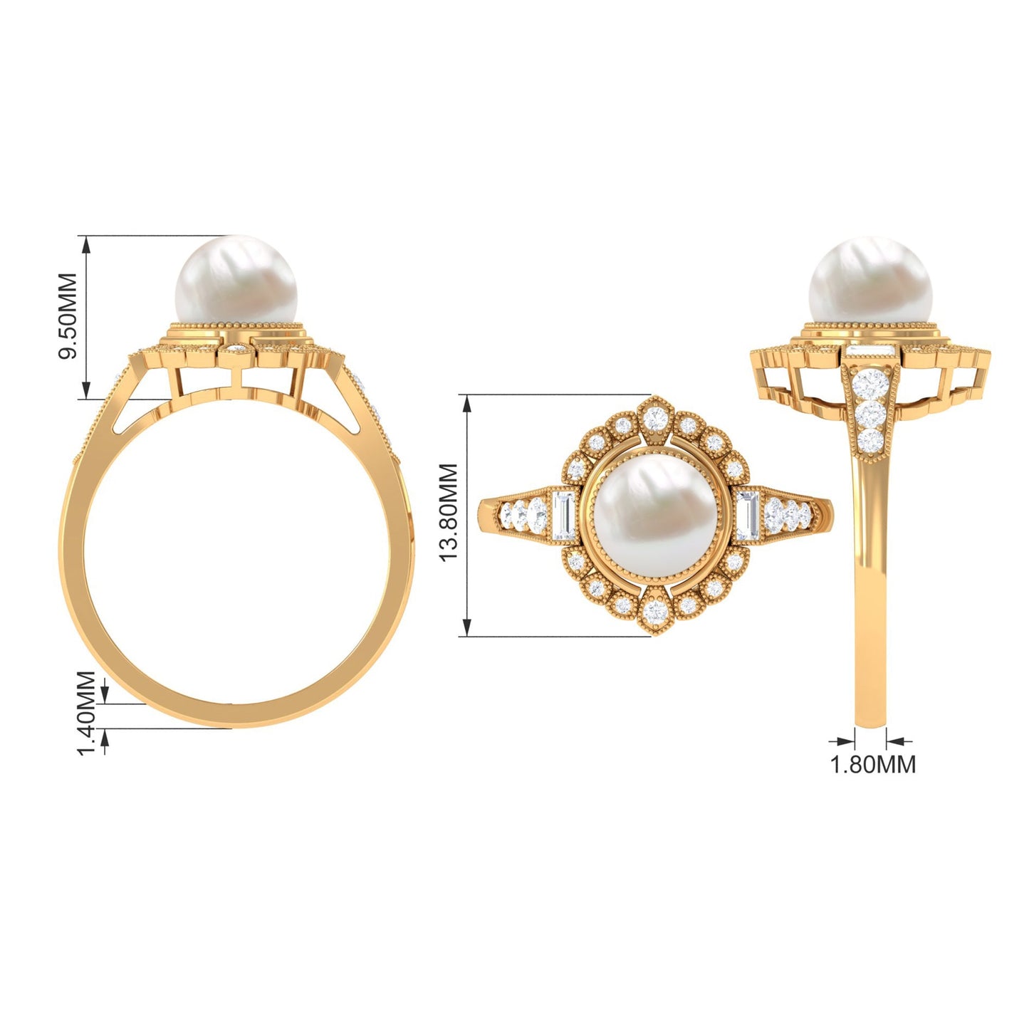 Vintage Inspired 3 Carat Freshwater Pearl Engagement Ring with Diamond