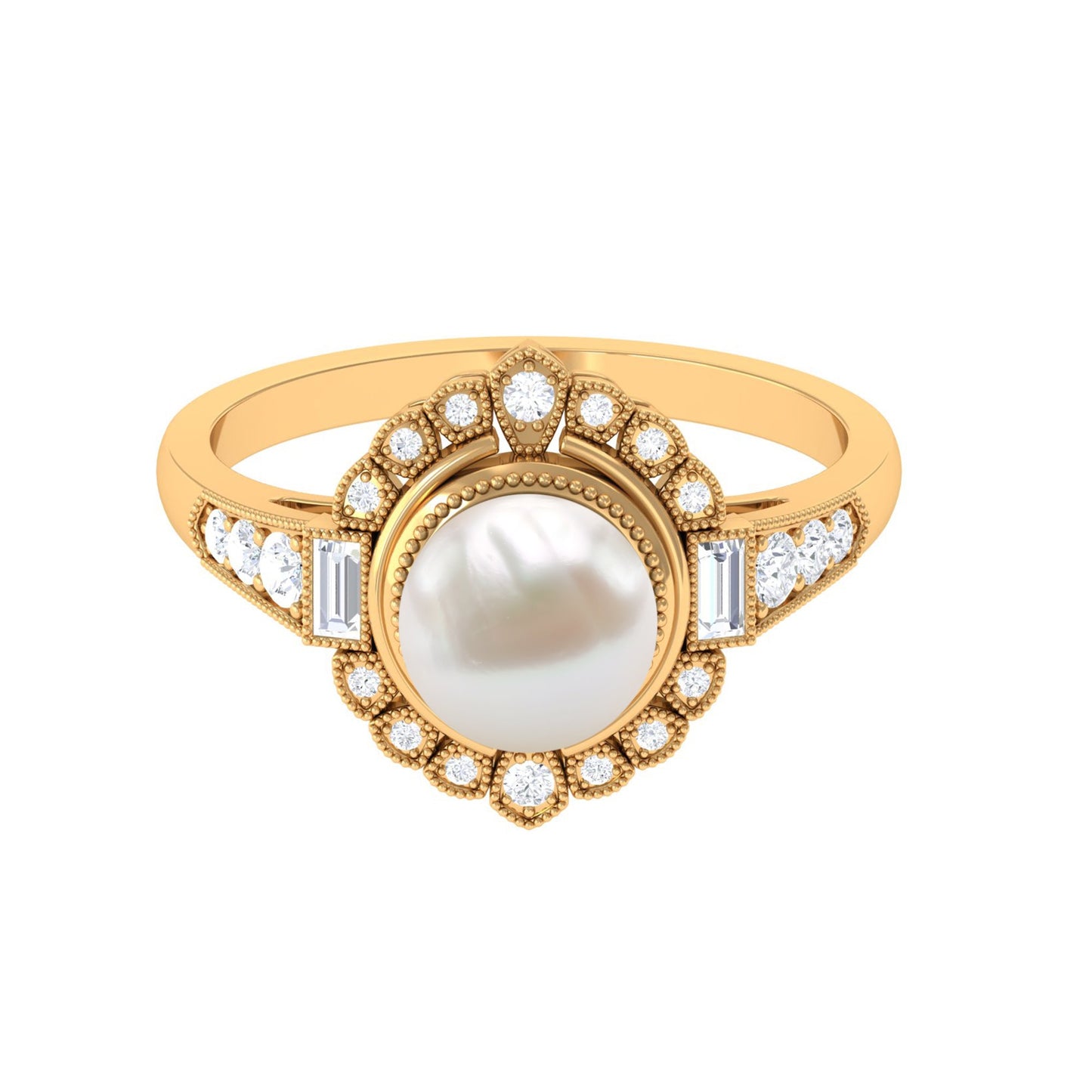 Vintage Inspired 3 Carat Freshwater Pearl Engagement Ring with Diamond