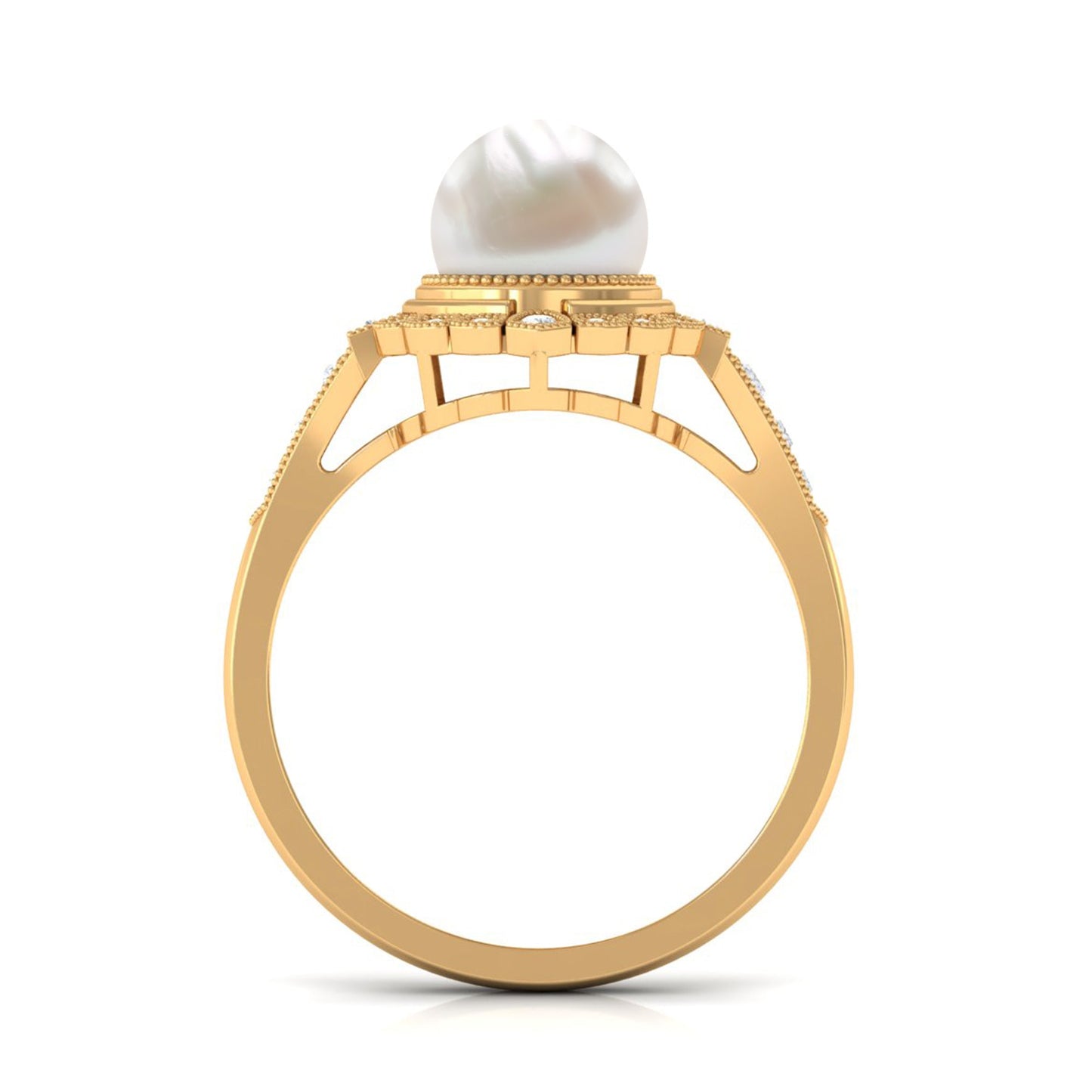 Vintage Inspired 3 Carat Freshwater Pearl Engagement Ring with Diamond