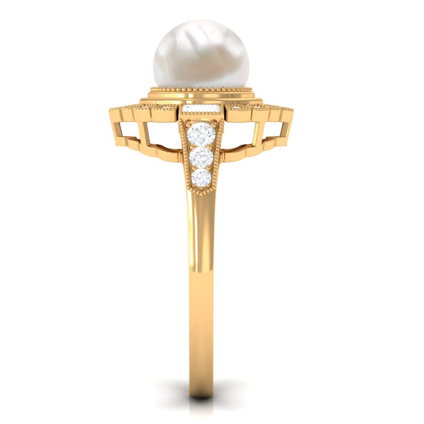 Vintage Inspired 3 Carat Freshwater Pearl Engagement Ring with Diamond