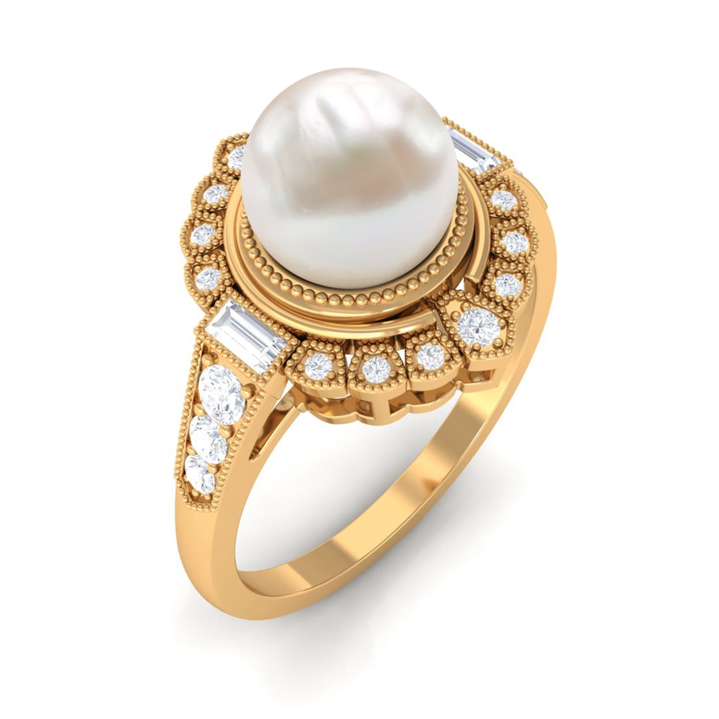 Vintage Inspired 3 Carat Freshwater Pearl Engagement Ring with Diamond