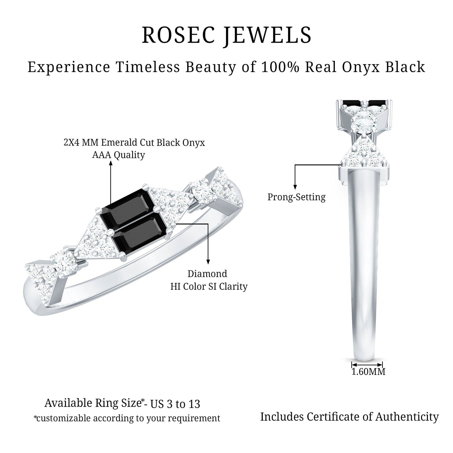 Genuine Black Onyx and Diamond Half Eternity Wedding Band